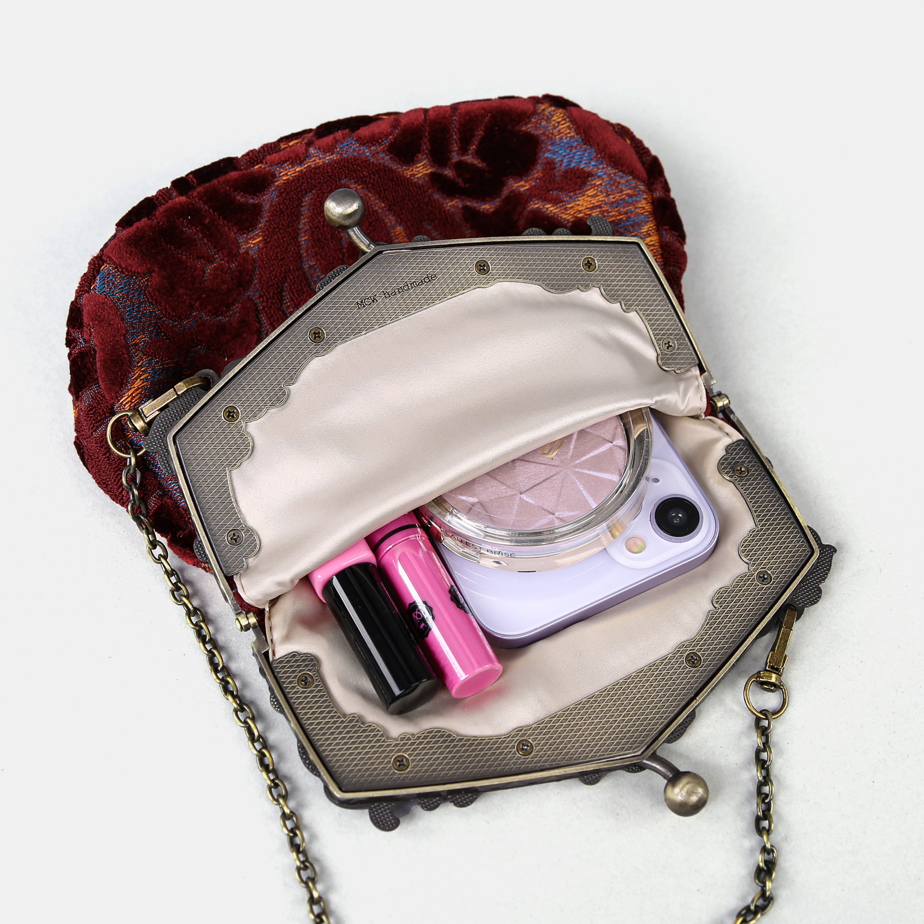 Burnout Velvet Wine Chatelaine Purse Large carpet bag of America in use