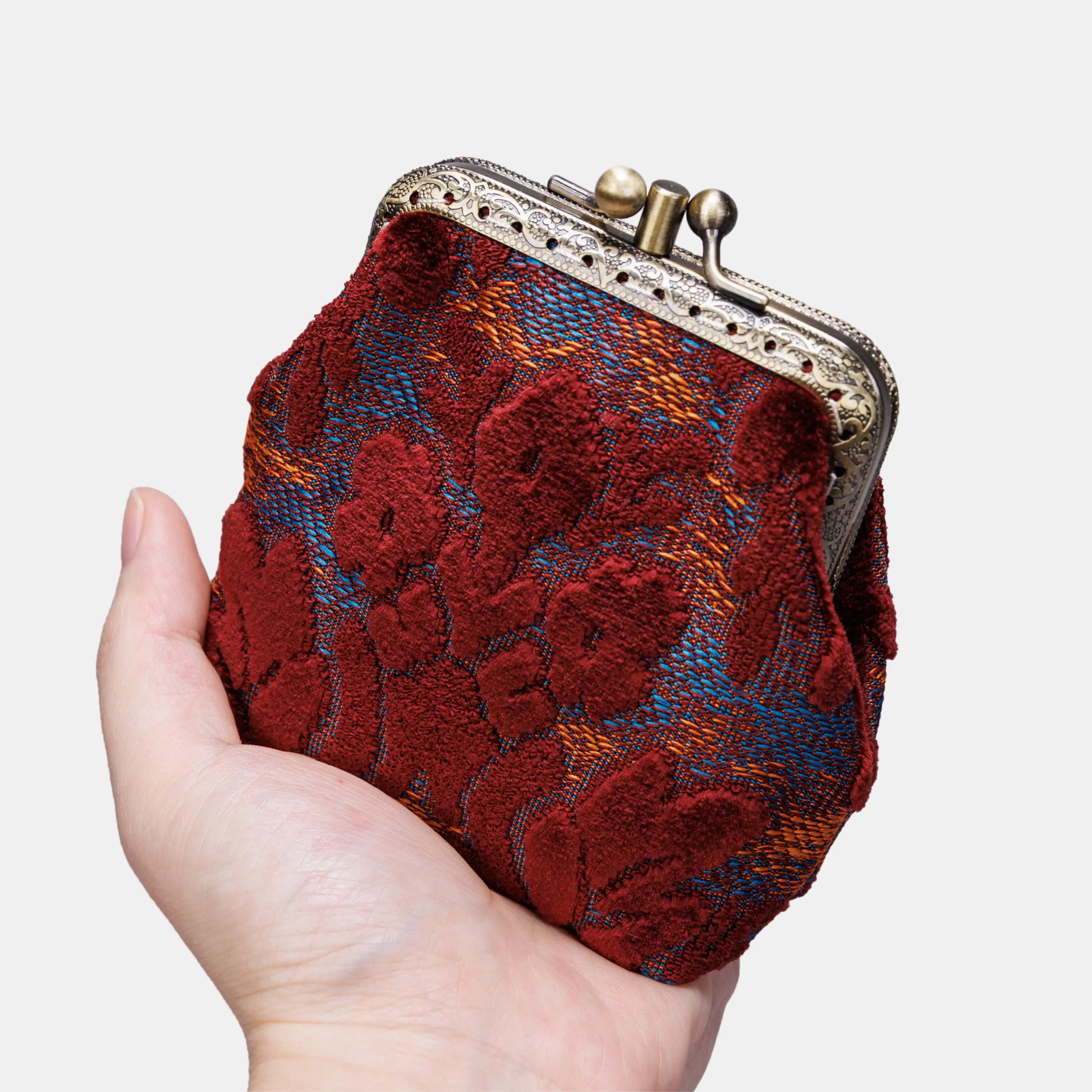 Burnout Velvet Wine Double Kiss Clasp Coin Purse of America main