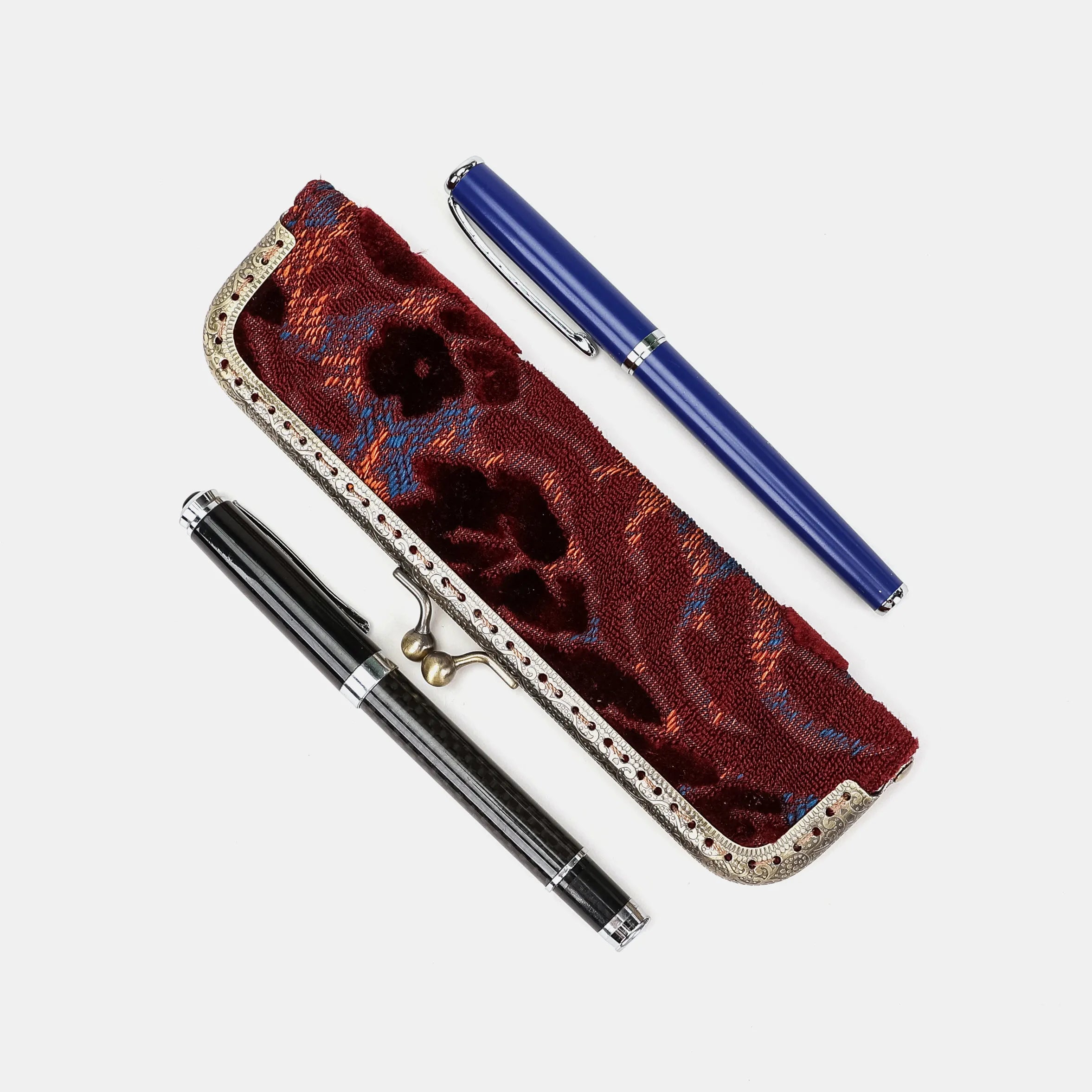 Burnout velvet Wine Duo Pen Case Carpetbag of America side