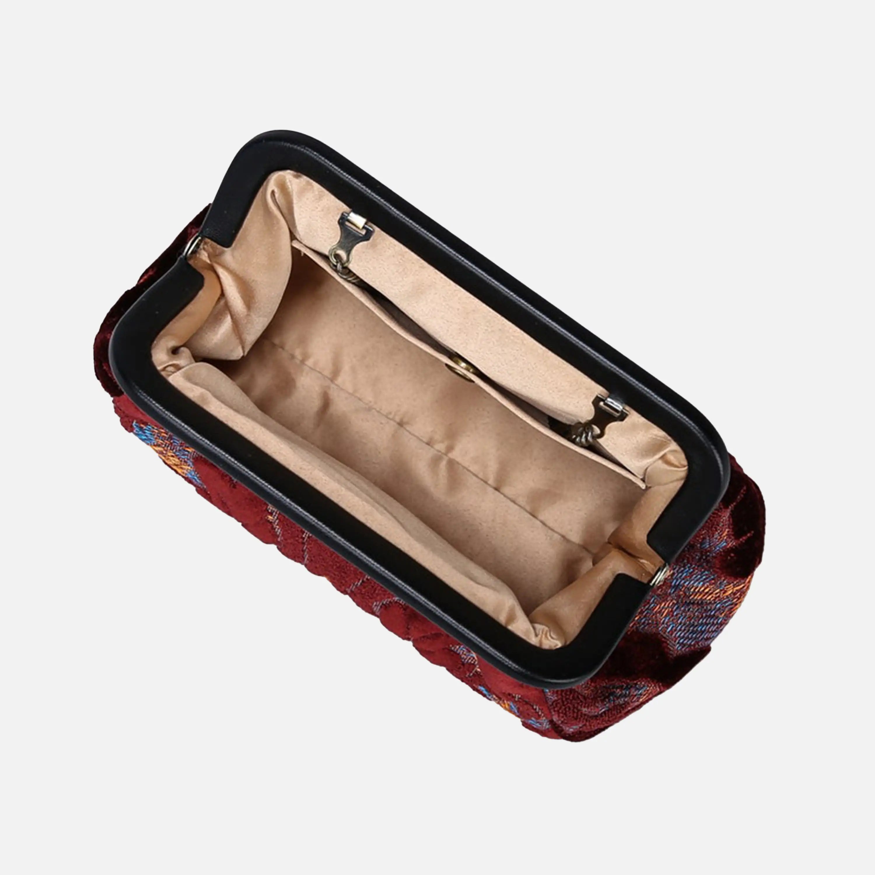 Burnout Velvet Wine Evening Bag Clutch carpet bag inside
