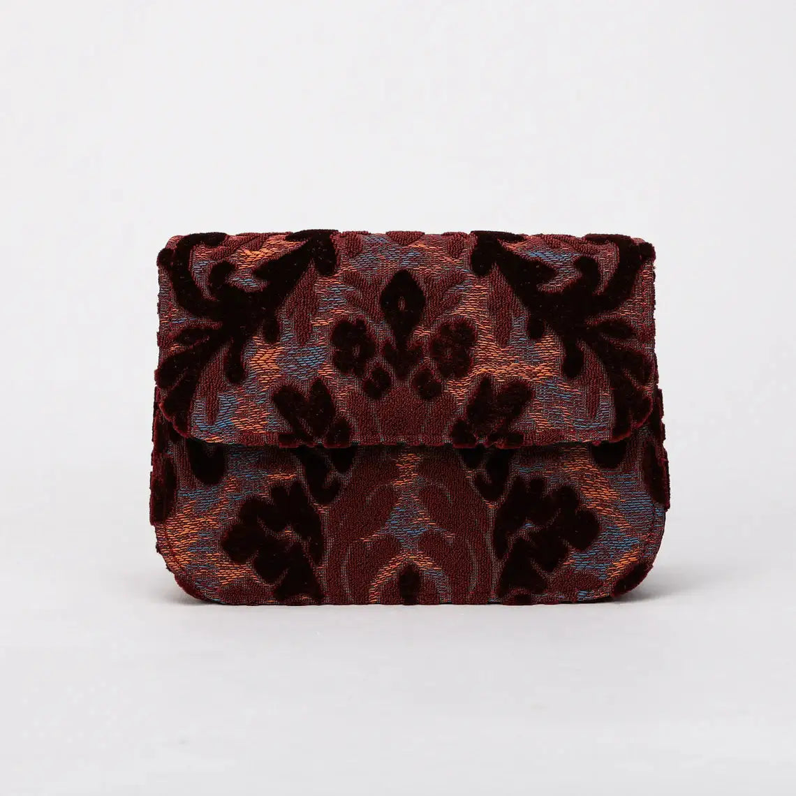 Burnout Velvet Wine Flap Crossbody Bag carpet bag of America overview