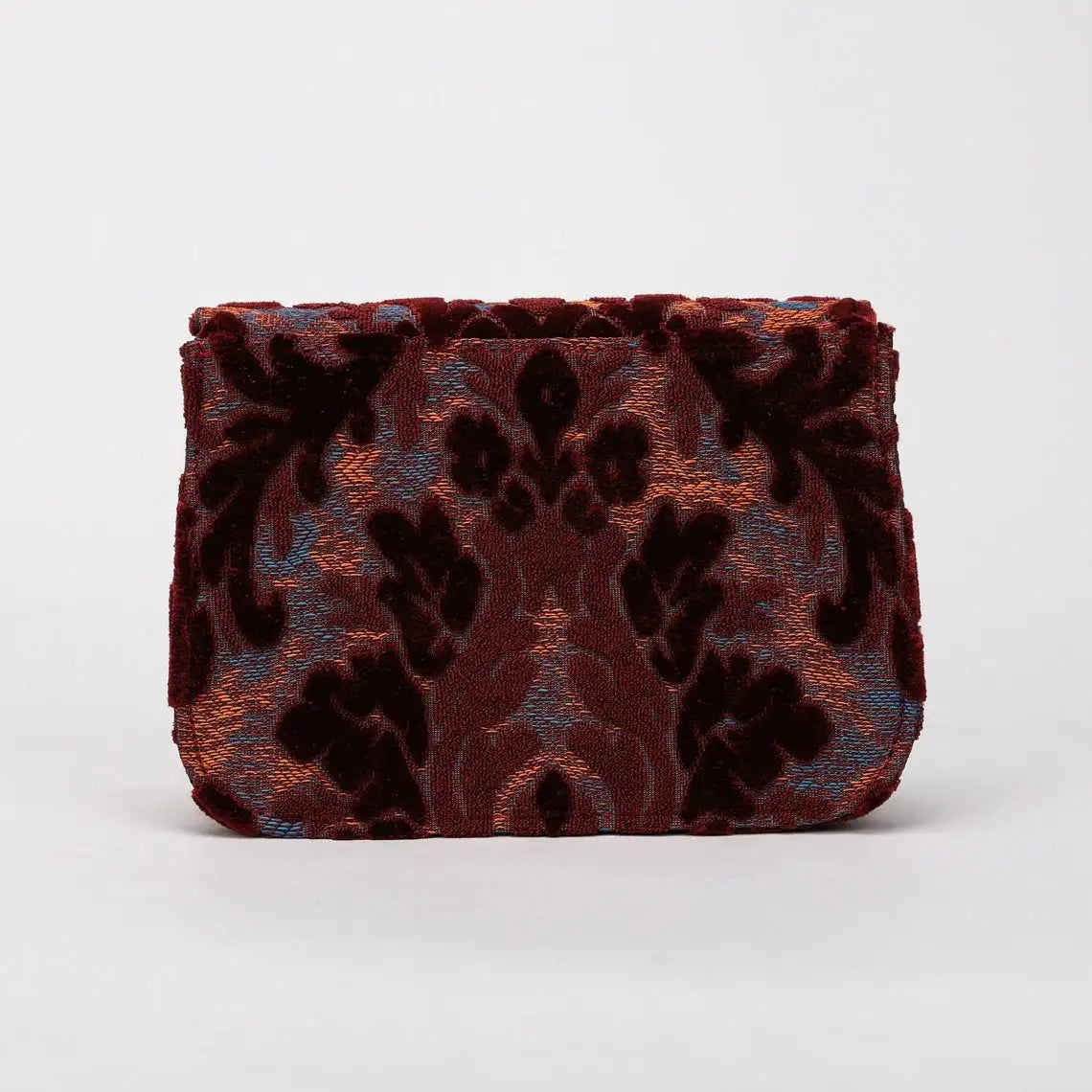 Burnout Velvet Wine Flap Crossbody Bag carpet bag of America back