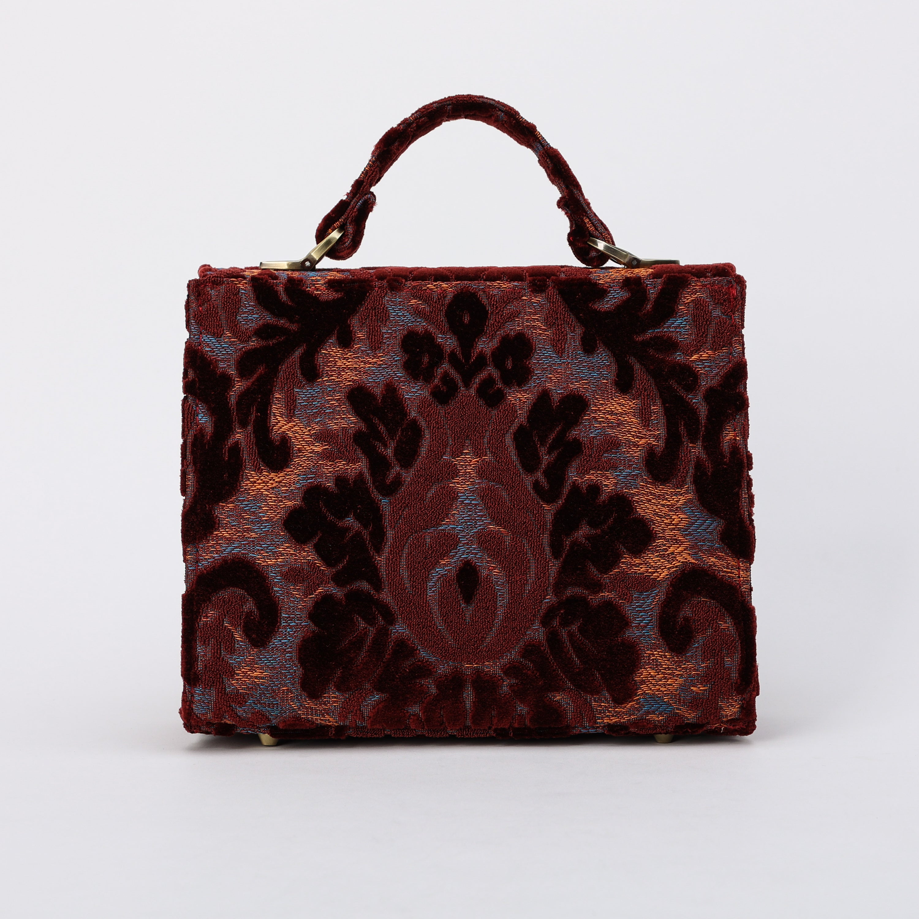 Burnout Velvet Wine Flap Satchel Carpetbag of America back