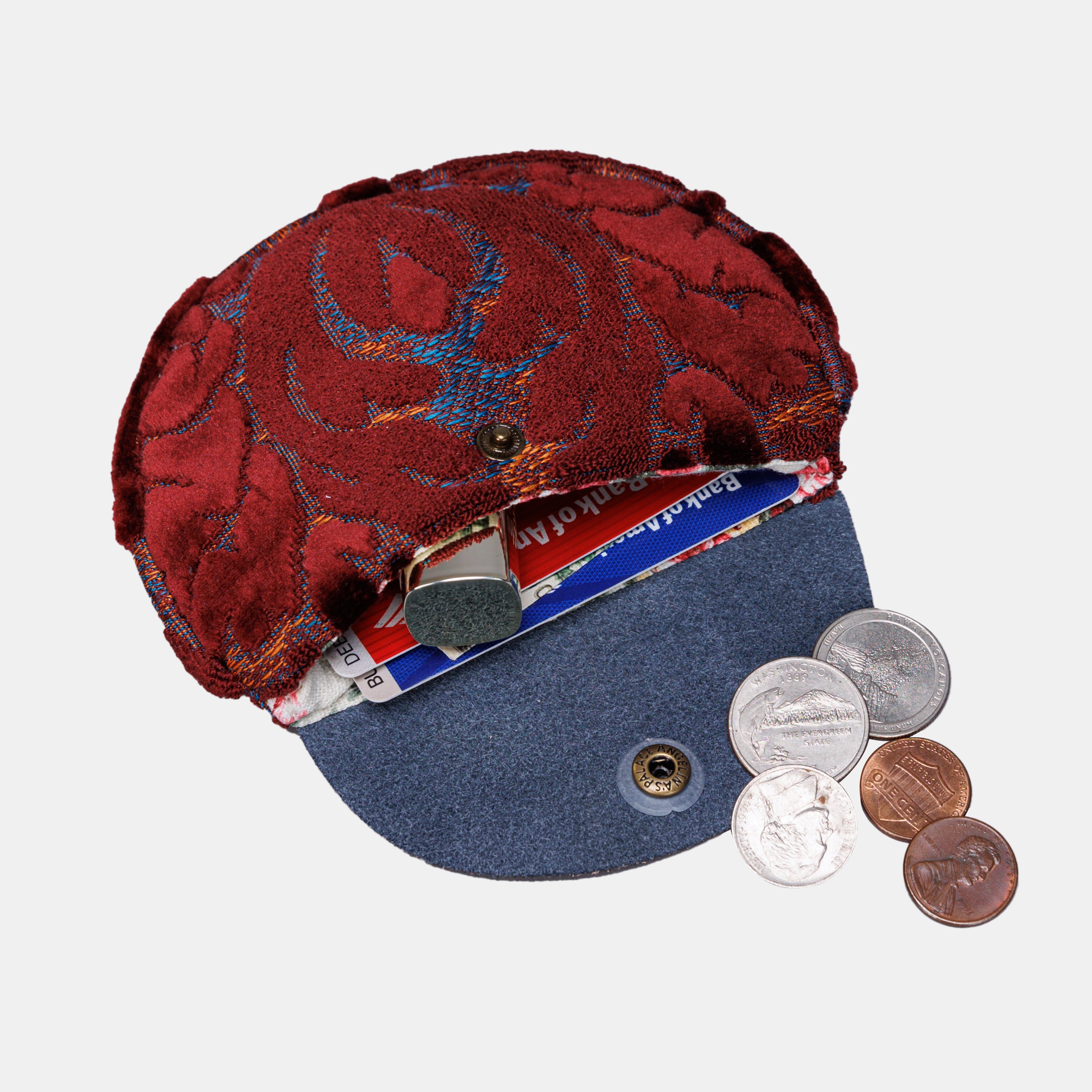 Burnout Velvet Wine Flap Coin Purse  of America in use-2