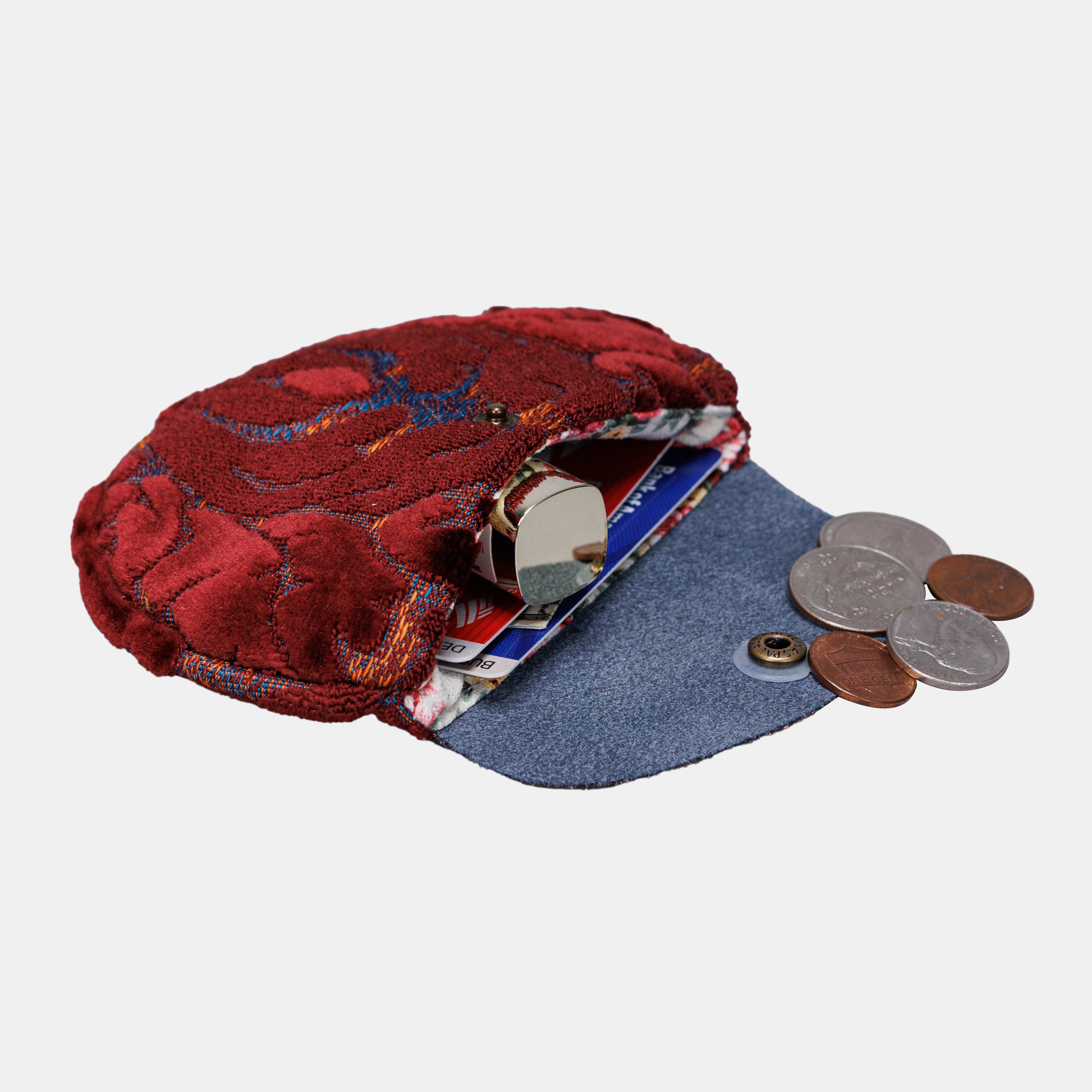 Burnout Velvet Wine Flap Coin Purse of America in use-4