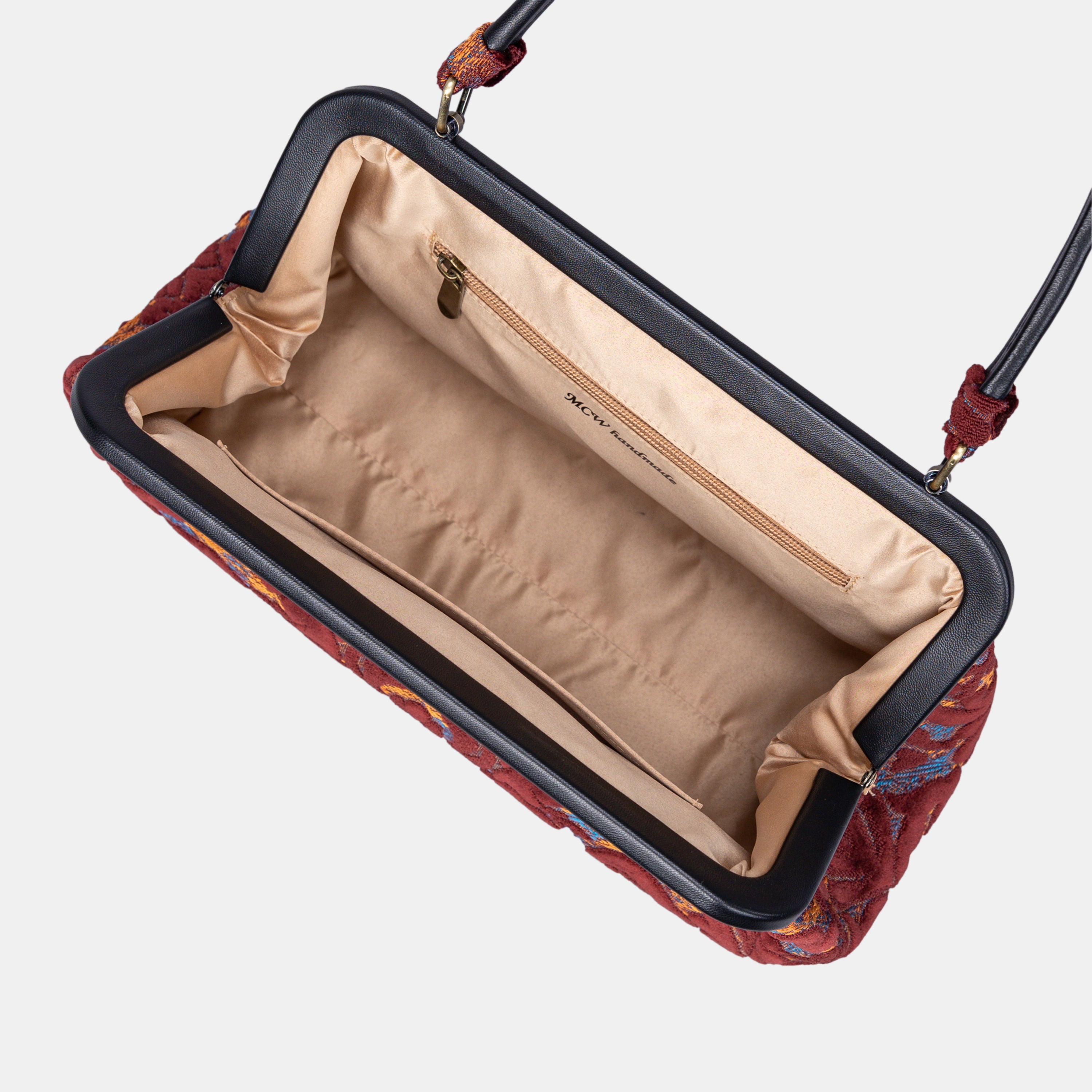 Burnout Velvet Wine Shoulder Bag open