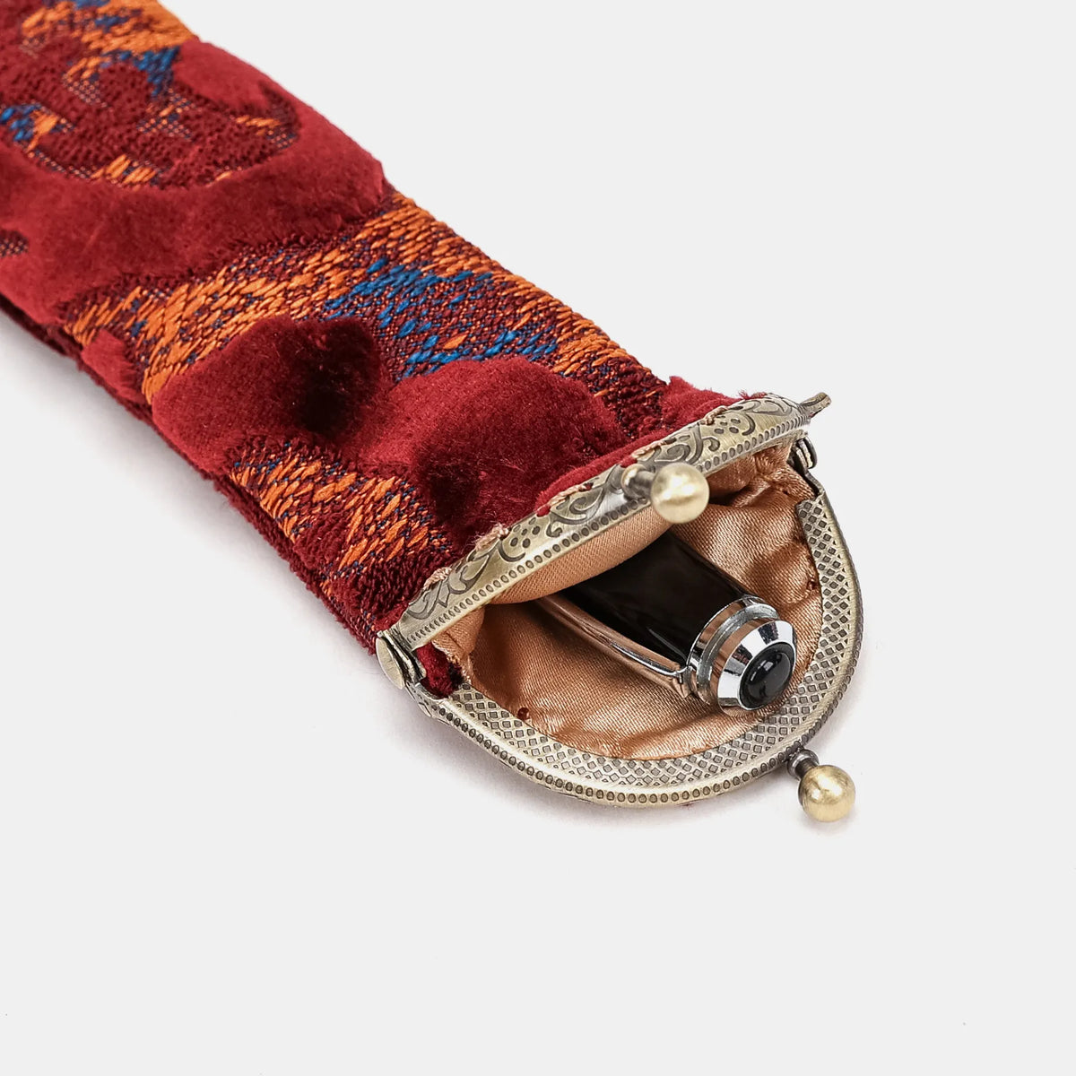 Burnout Velvet Wine Solo Pen Case Carpetbag of America open