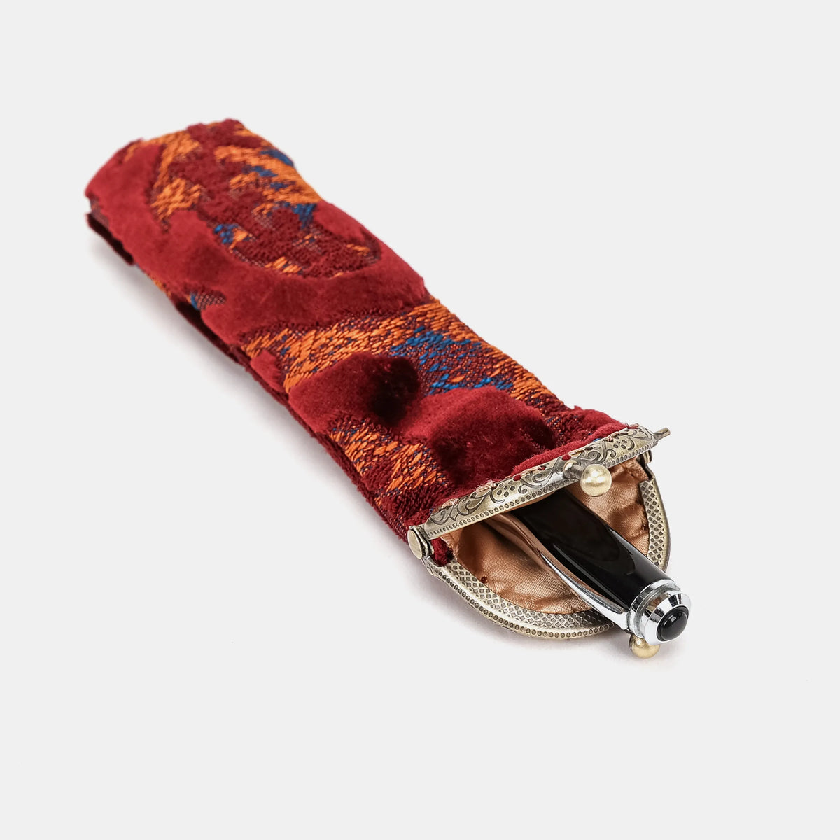 Burnout Velvet Wine Solo Pen Case Carpetbag of America in use