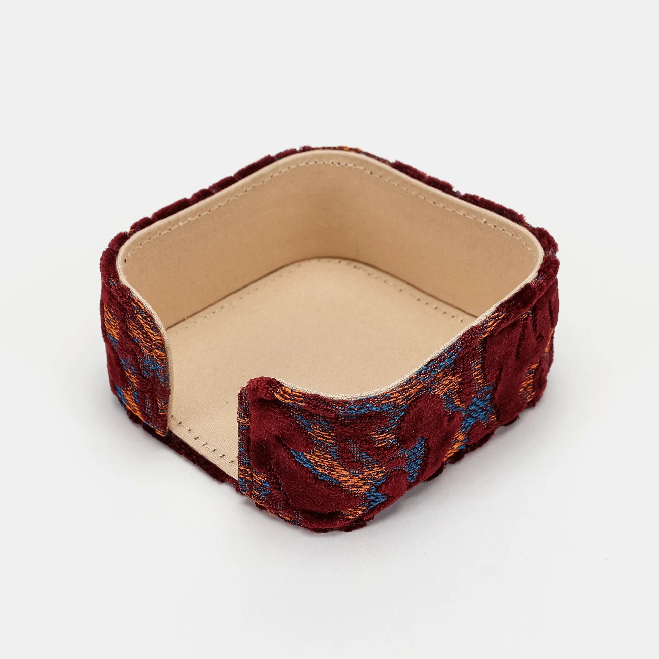 Burnout Velvet Wine Square Coaster Set with Holder of America-holder