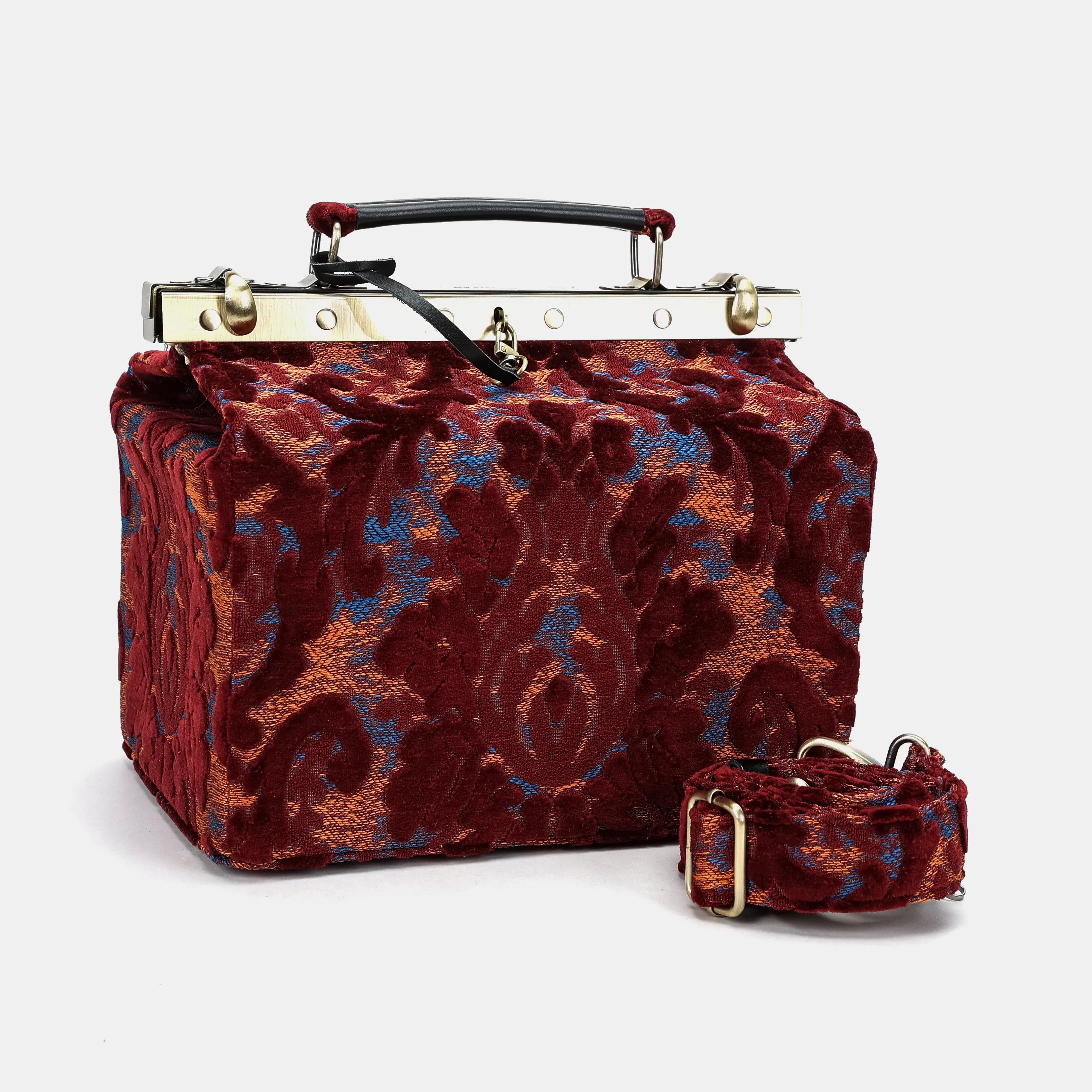 Burnout Velvet Wine Vivienne Carpet Purse Gladstone Bag America with shoulder strap