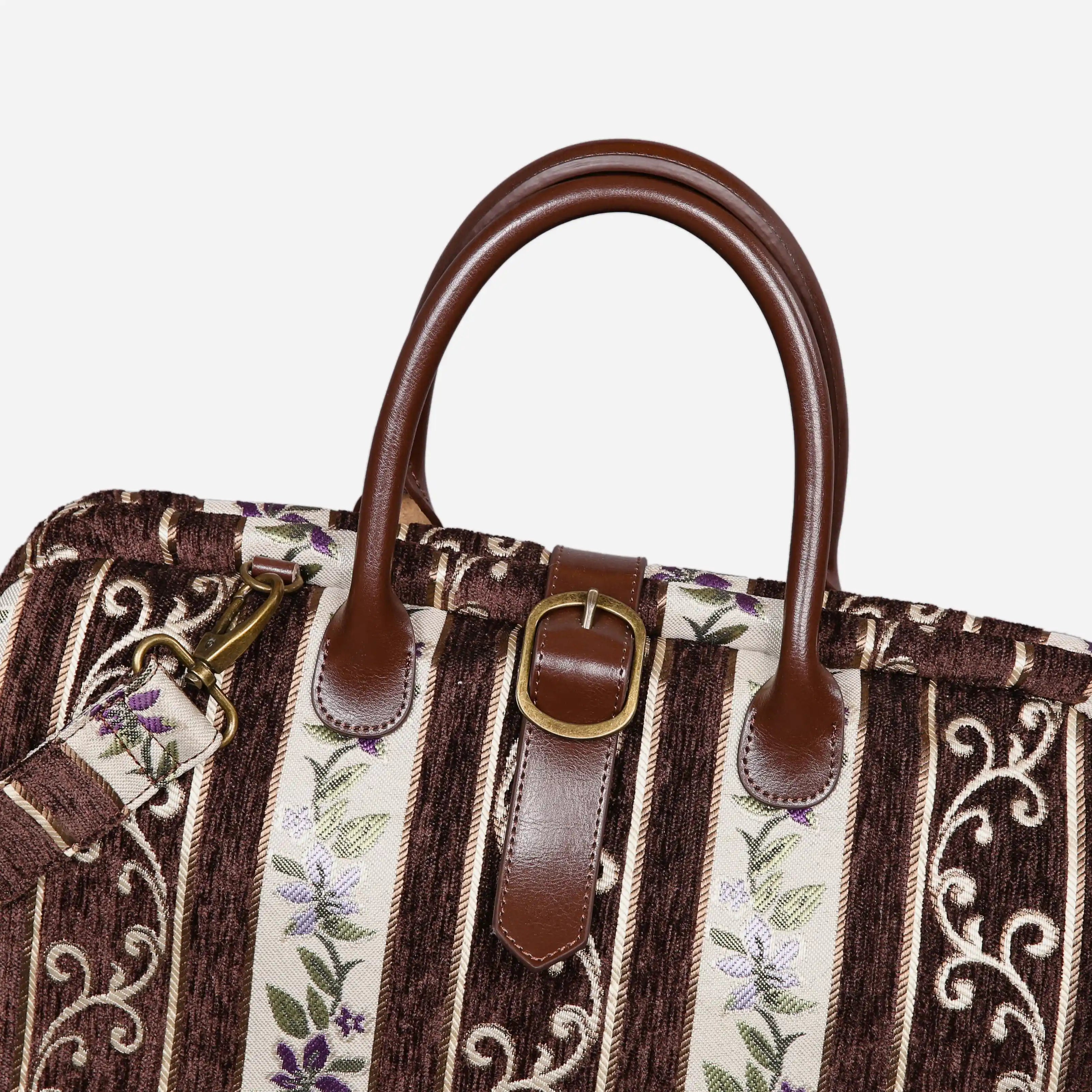 Victorian Stripes Brown Mary Poppins Weekender Carpetbag of America buckle