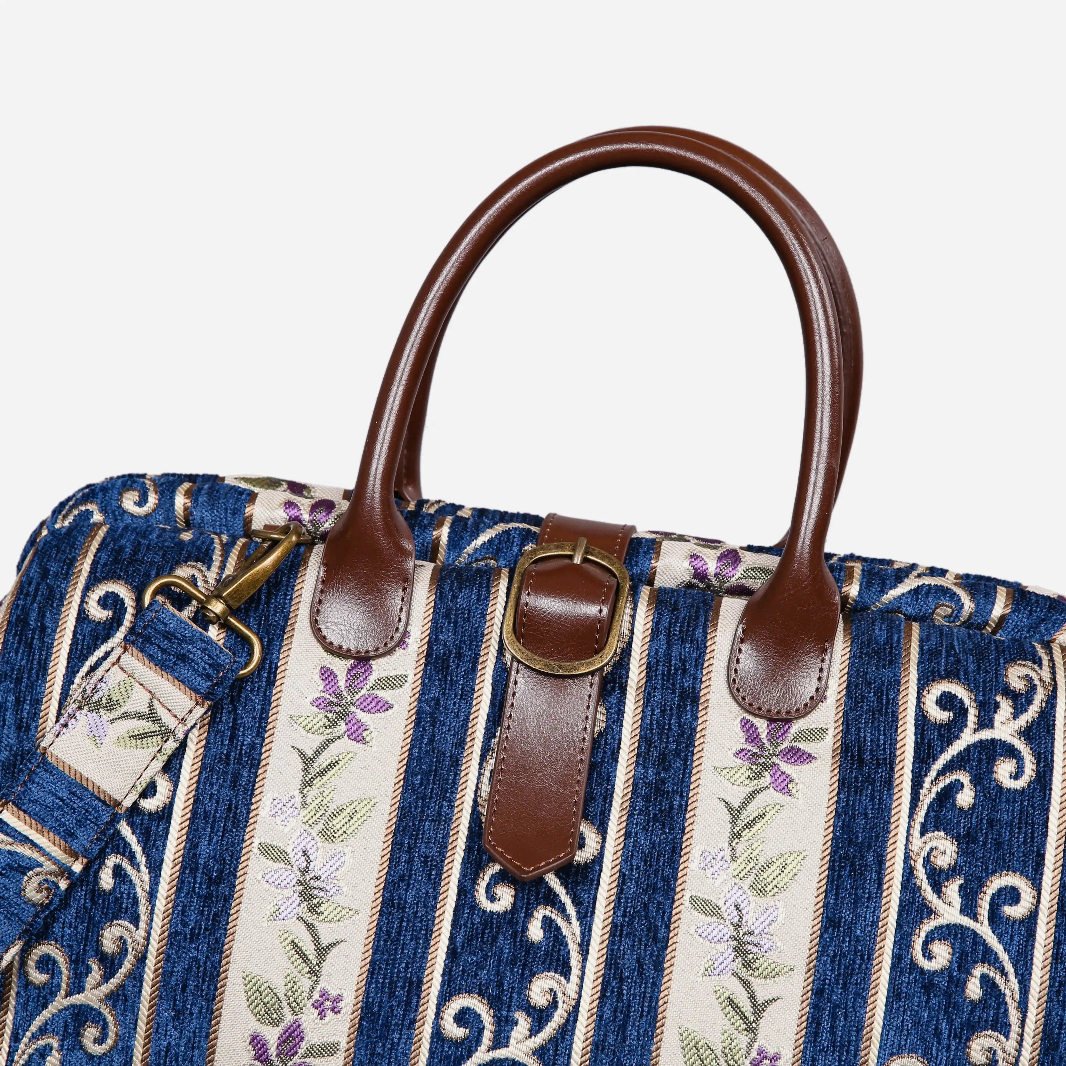Victorian Stripes Navy Mary Poppins Weekender Carpetbag of America buckle