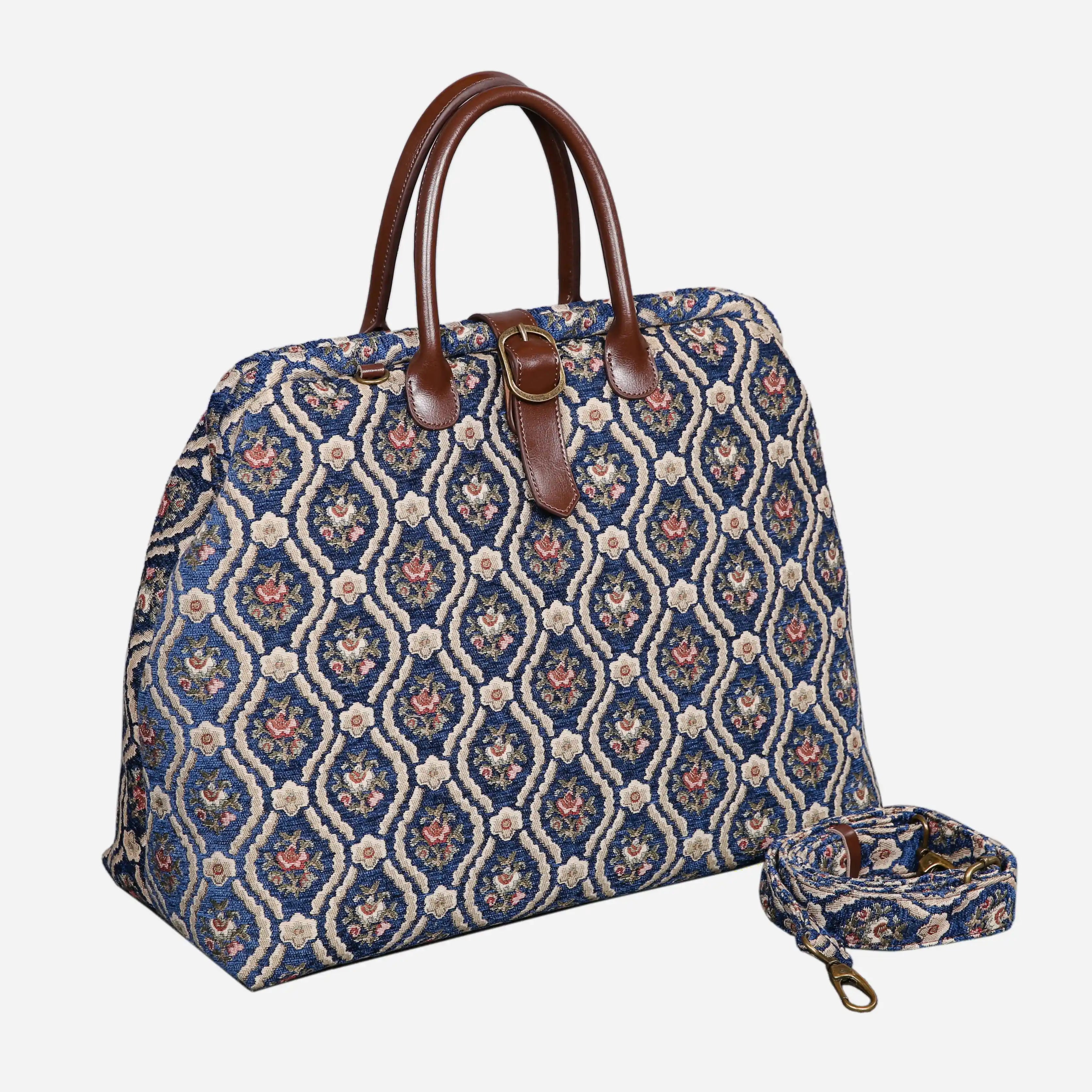 Traditional Blue Mary Poppins Weekender Carpetbag of America with shoulder strap