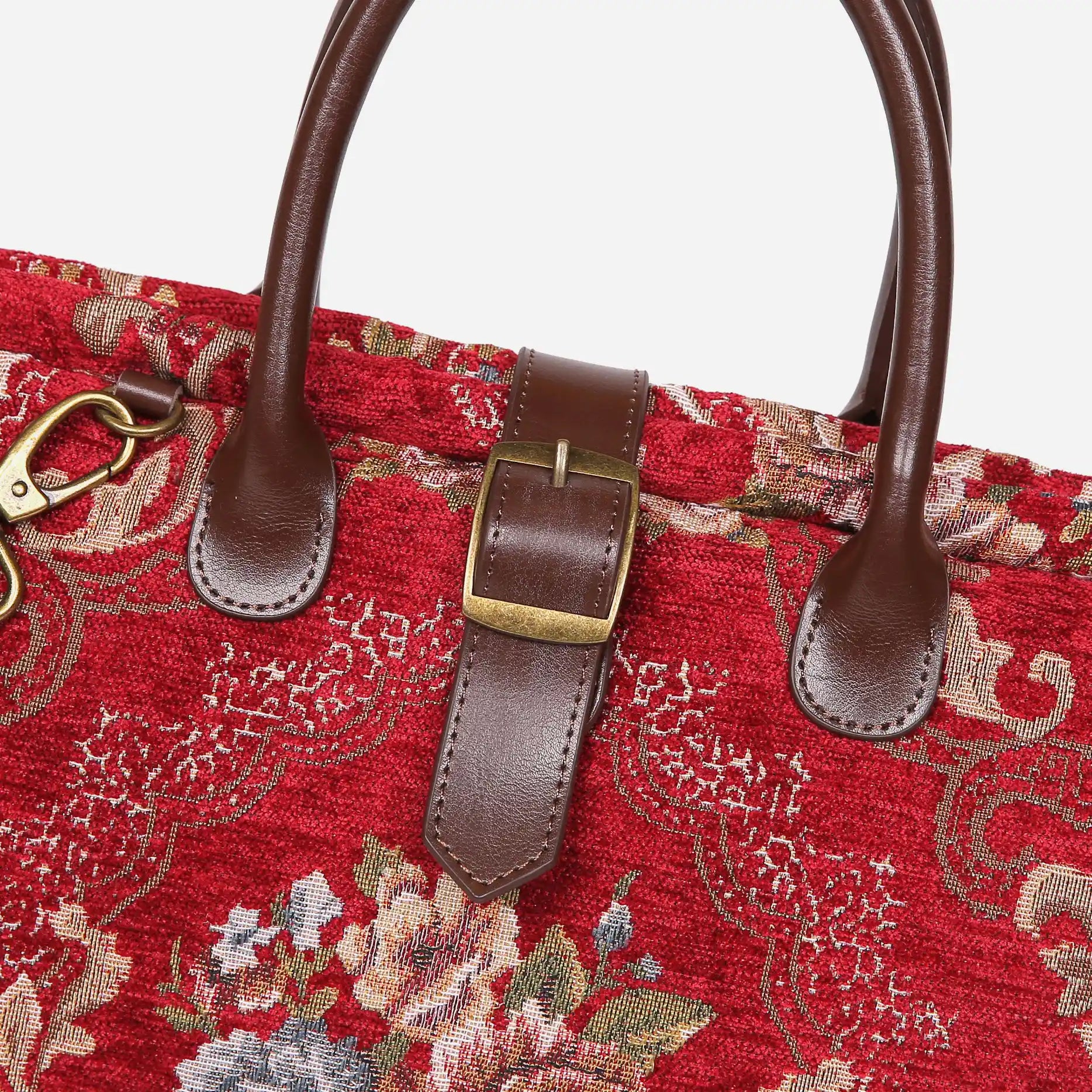 Floral Red Mary Poppins Weekender Carpetbag buckle