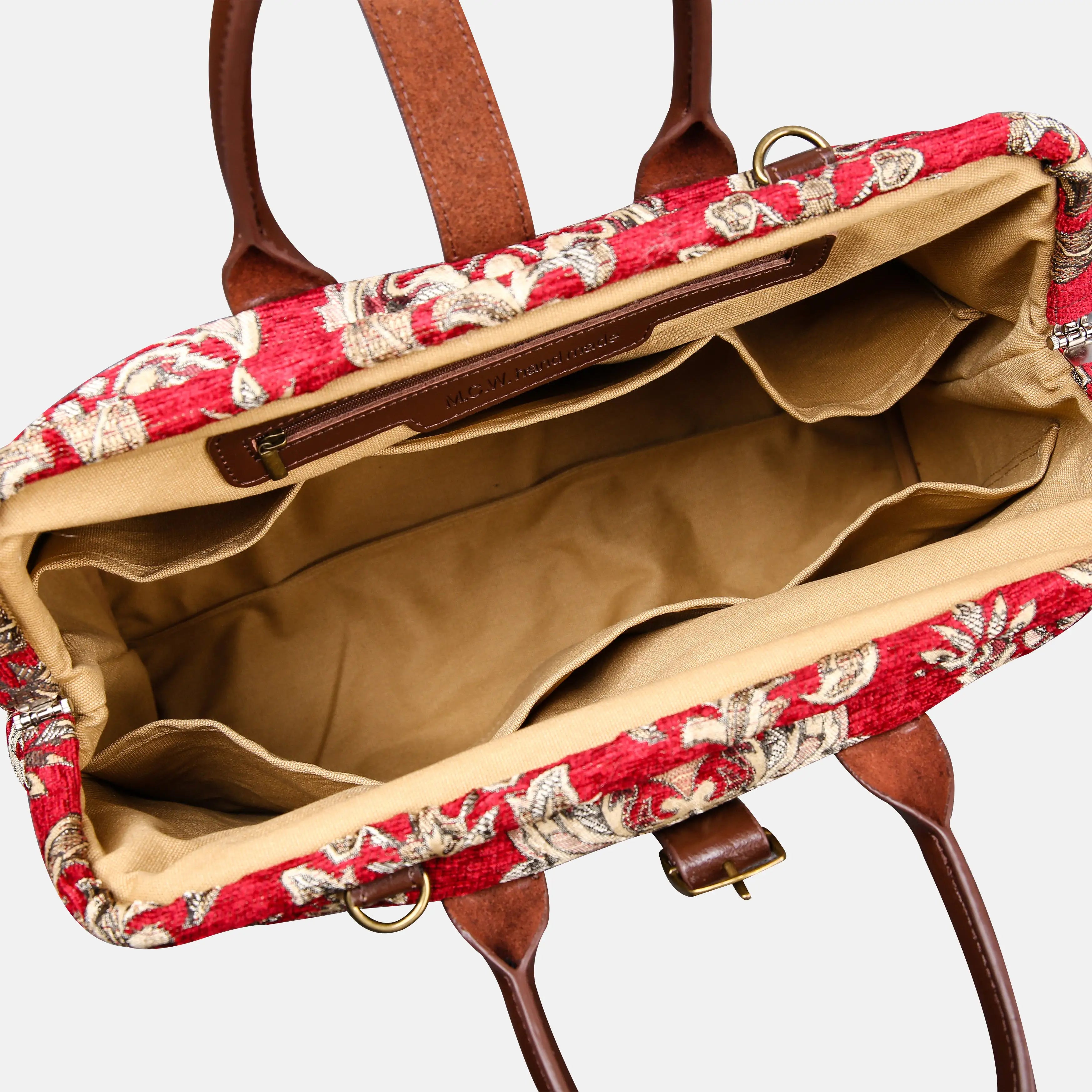 Victorian Blossom Red Mary Poppins Weekender Carpetbag open