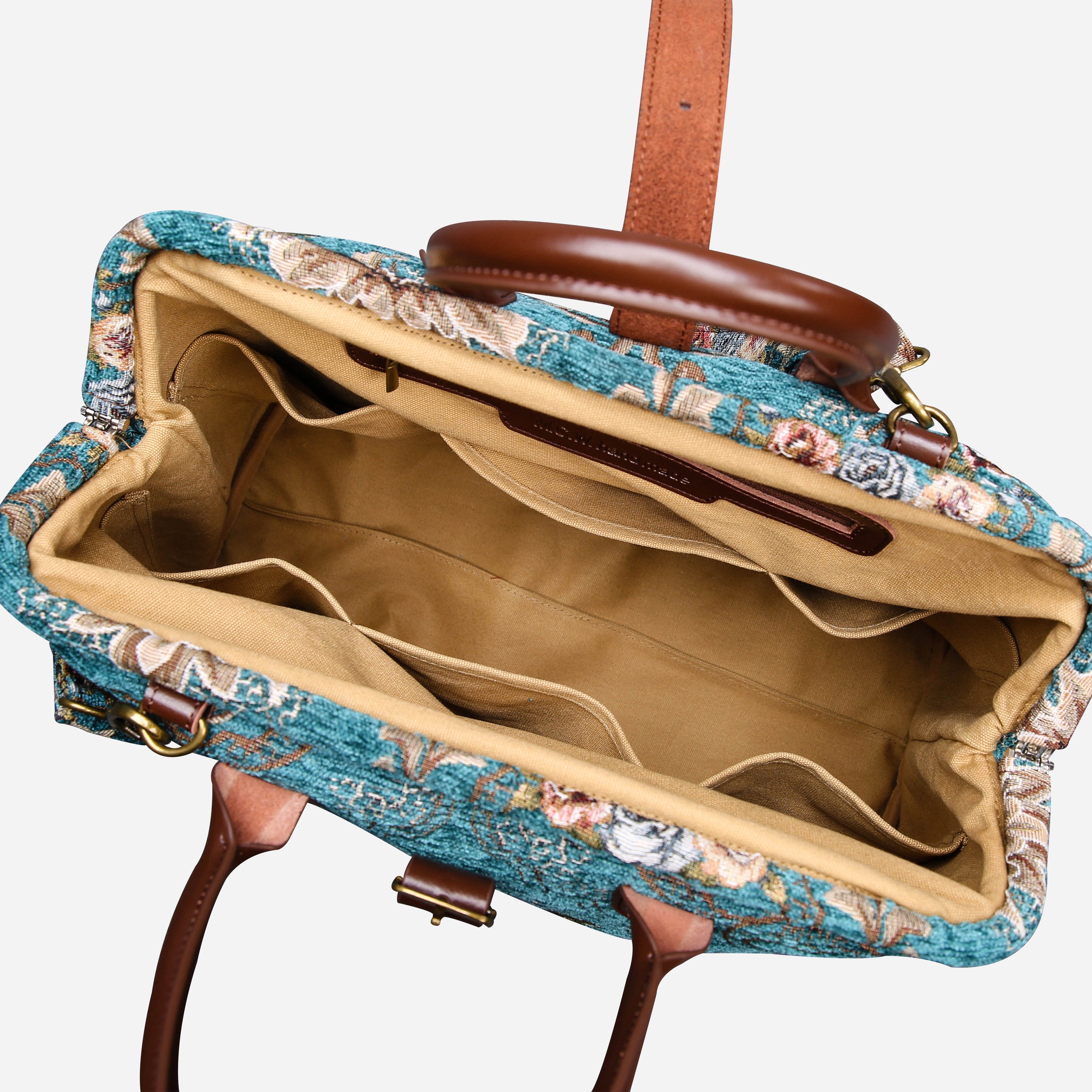 Floral Teal Mary Poppins Weekender carpet bag MCW Handmade-6
