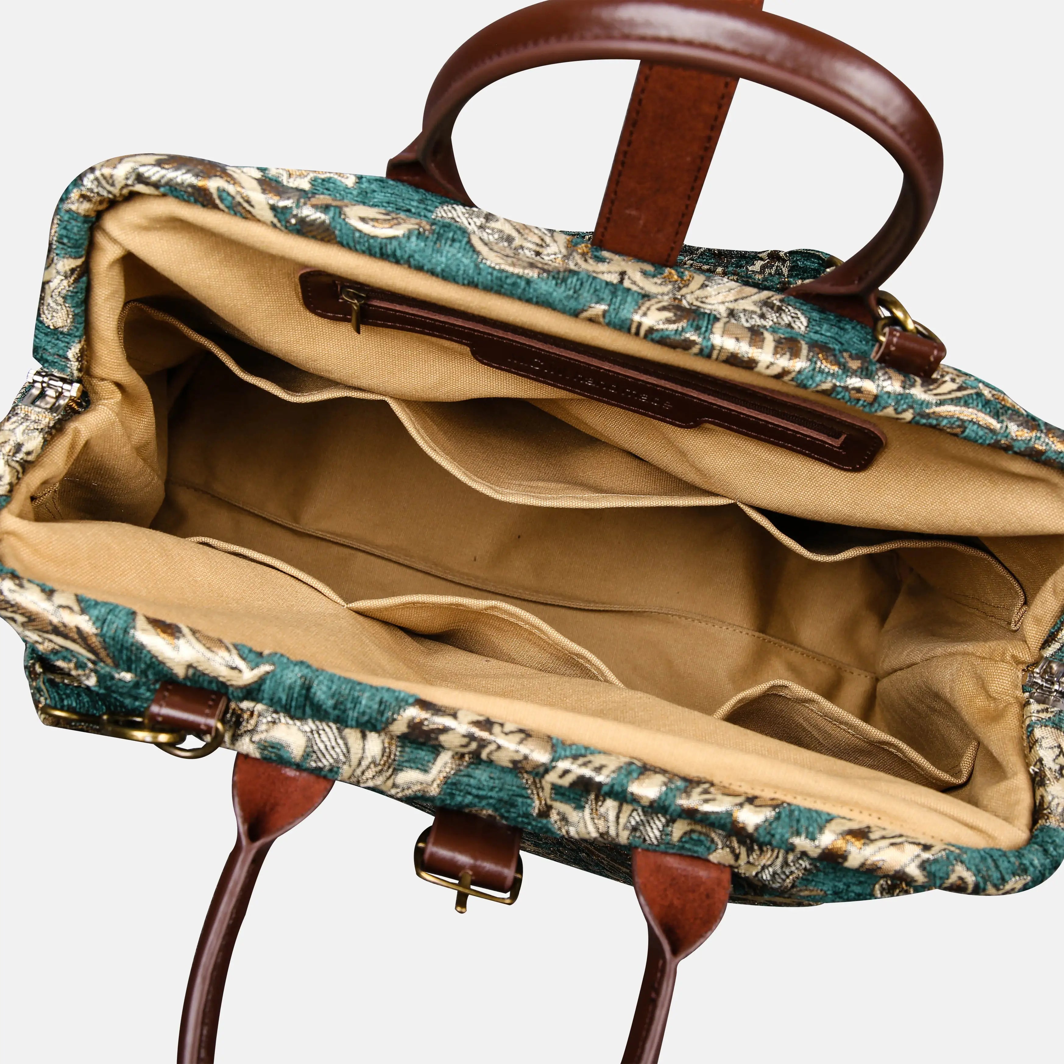 Victorian Blossom Green-Gold Mary Poppins Weekender Carpetbag open