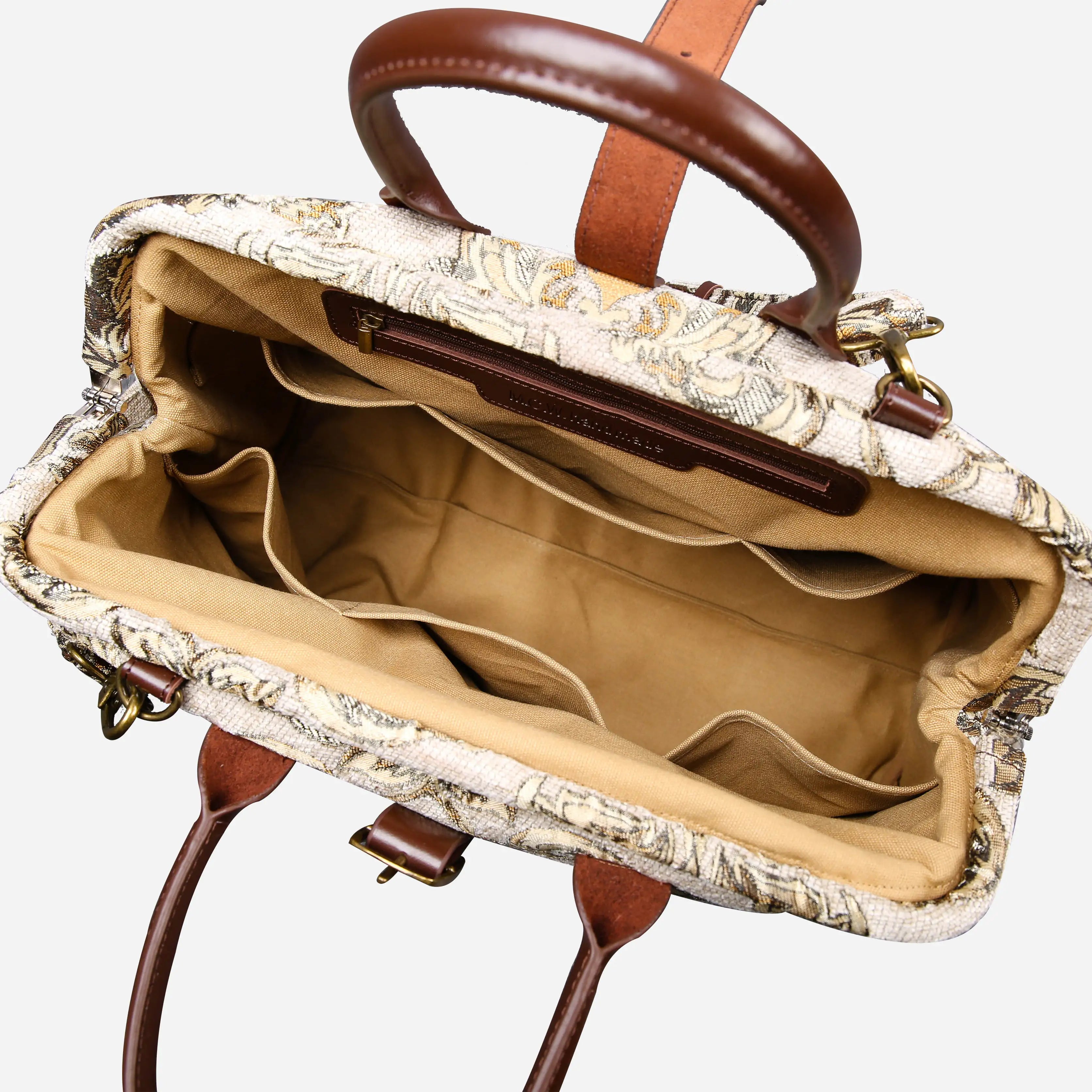 Victorian Blossom Cream-Gold Mary Poppins Weekender Carpetbag open