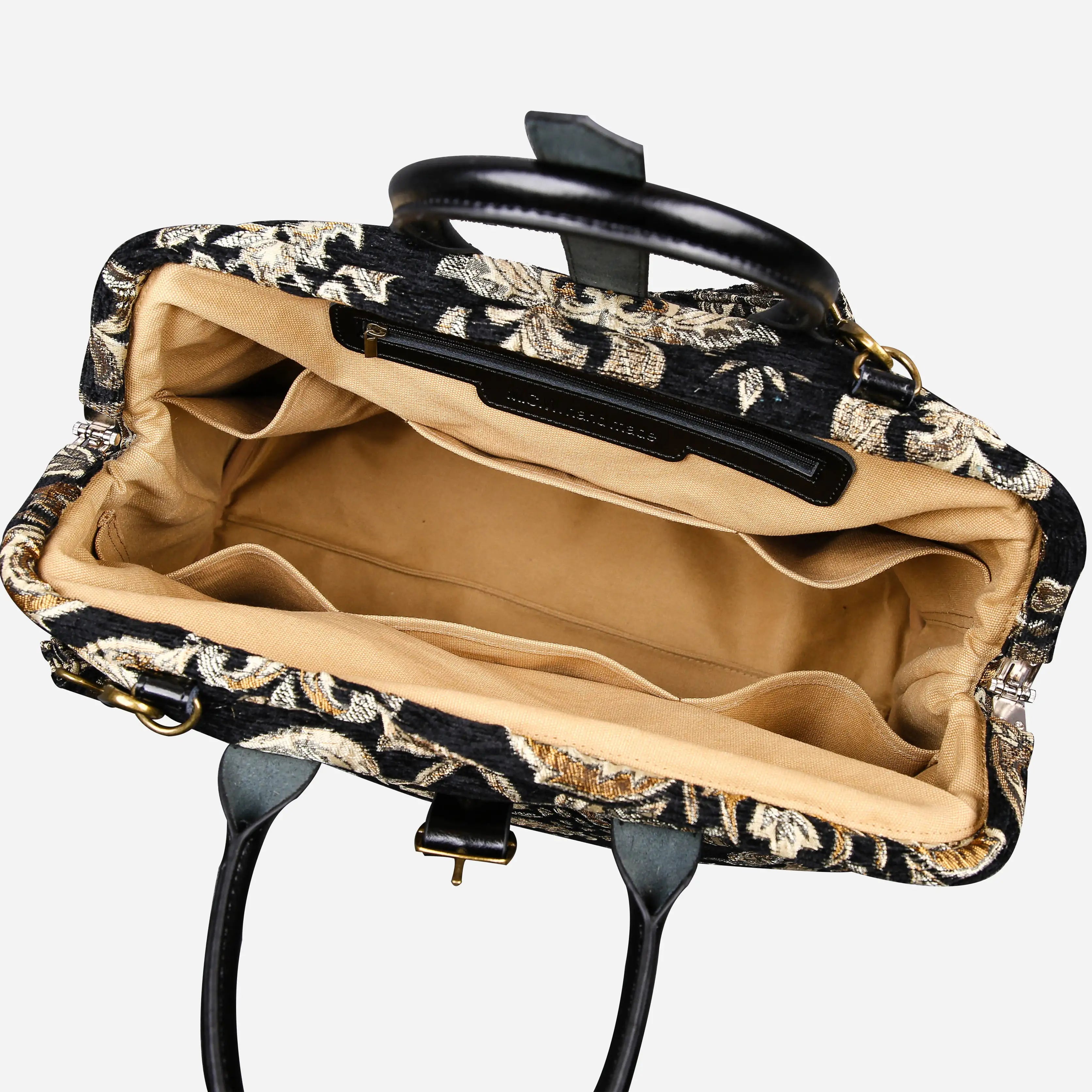 Victorian Blossom Black-Gold Mary Poppins Weekender Carpetbag open