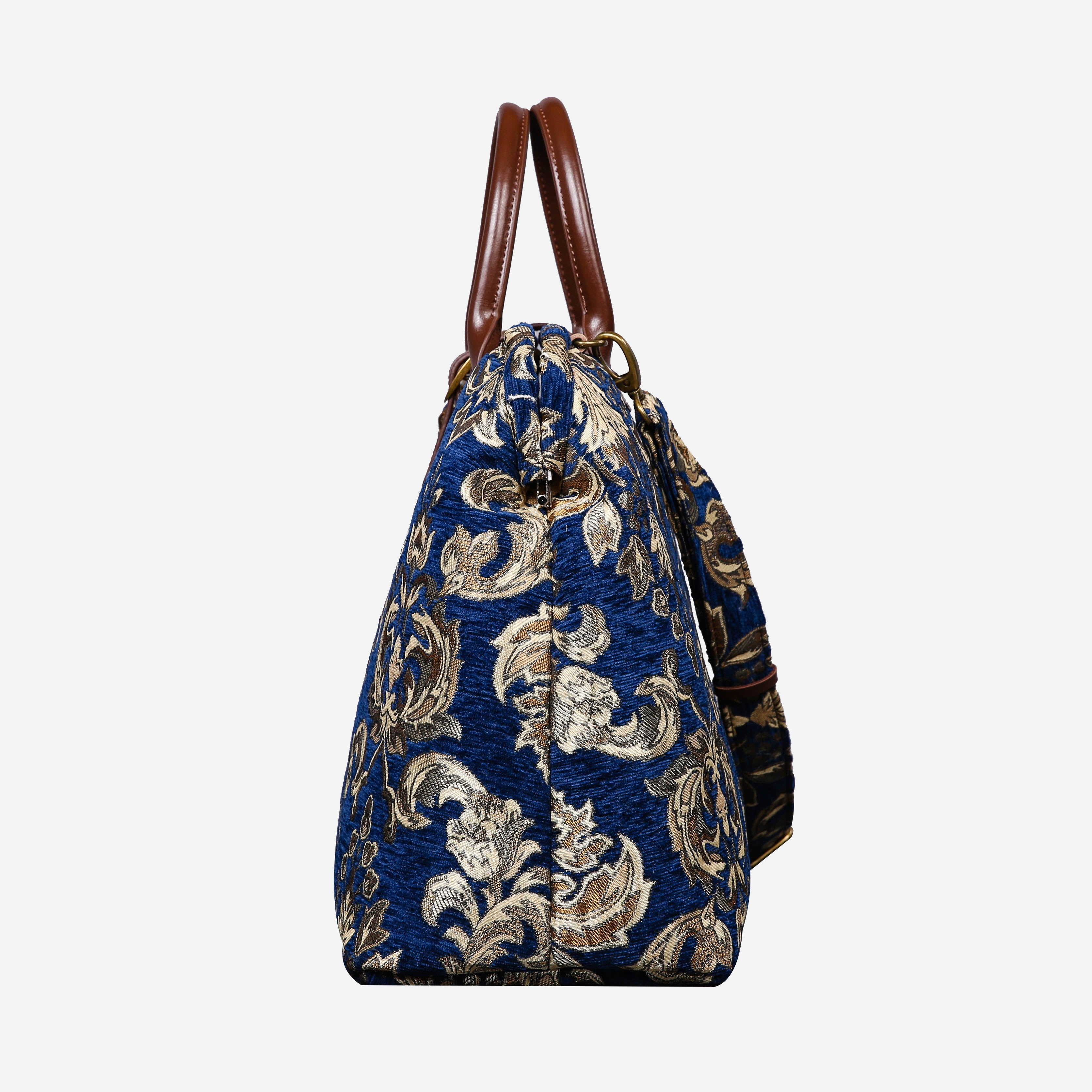 Victorian Blossom Blue-Gold Mary Poppins Weekender carpet bag MCW Handmade-2