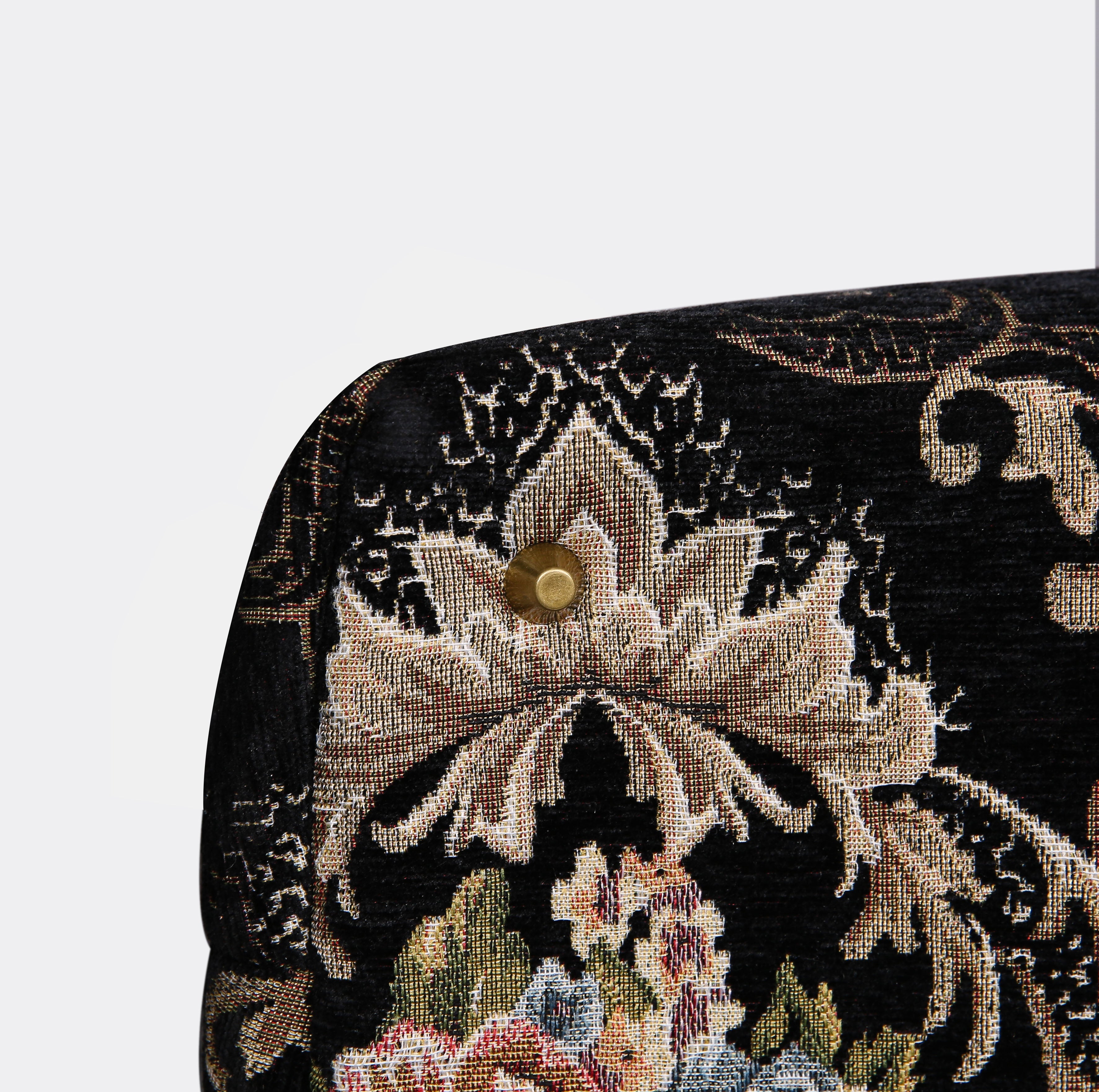 Floral Black Leather Black Mary Poppins Weekender carpet bag MCW Handmade-4