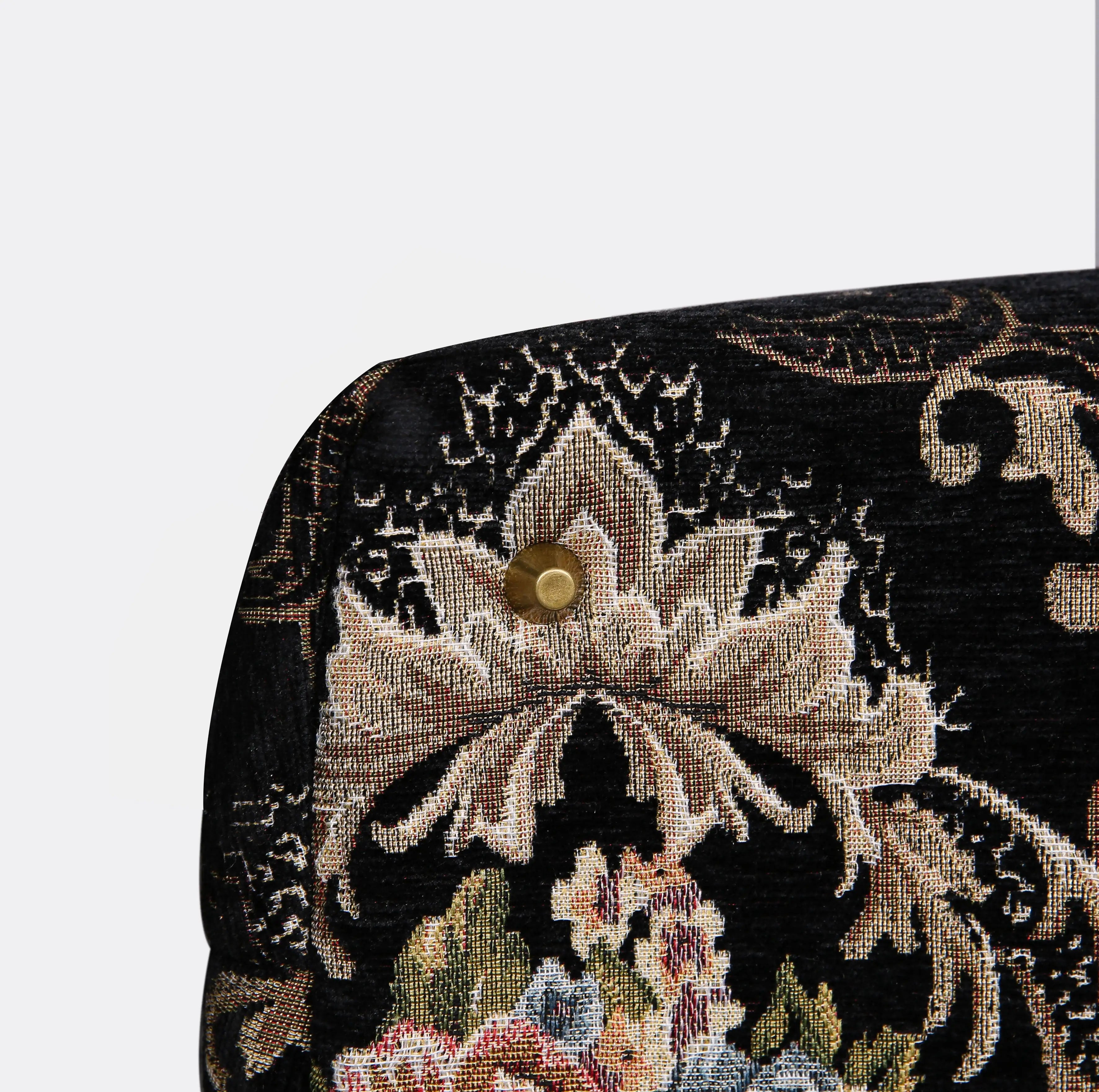 Floral Black Leather Black Mary Poppins Weekender Carpetbag of America bottom