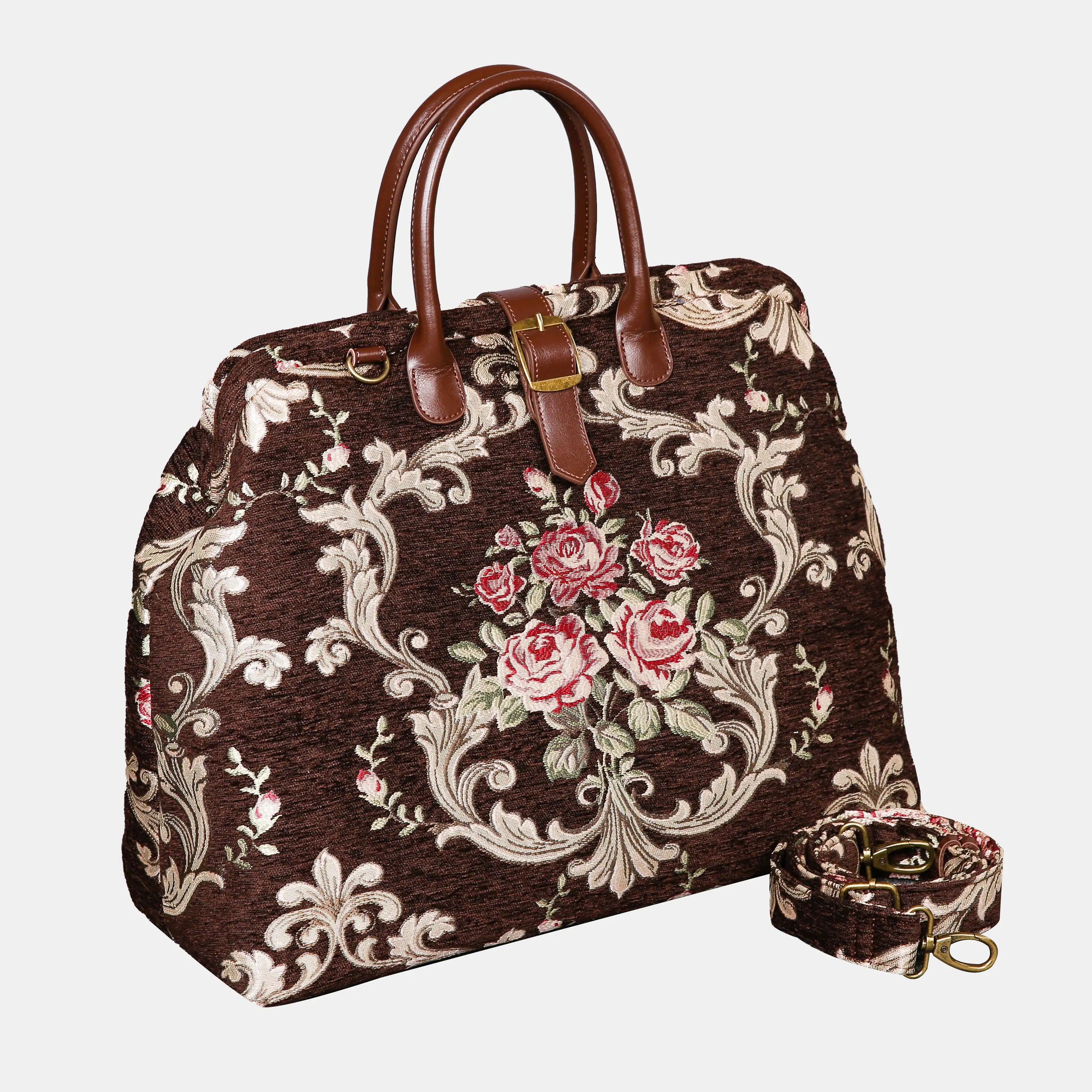 Baroque Garden Brown Mary Poppins Weekender Carpetbag of America with shoulder strap