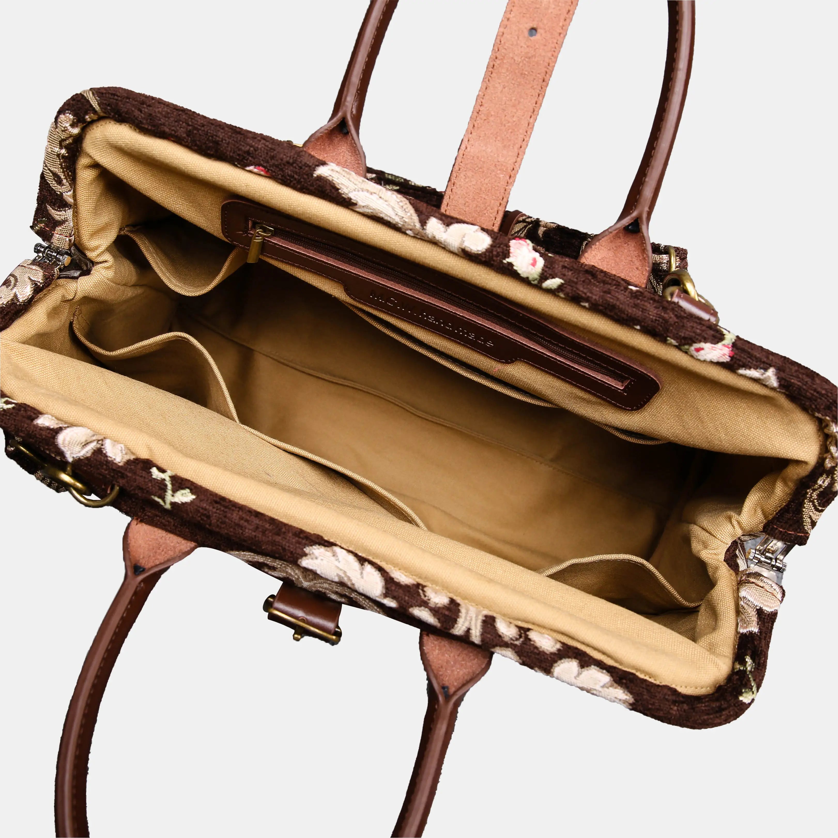 Baroque Garden Brown Mary Poppins Weekender Carpetbag of America open