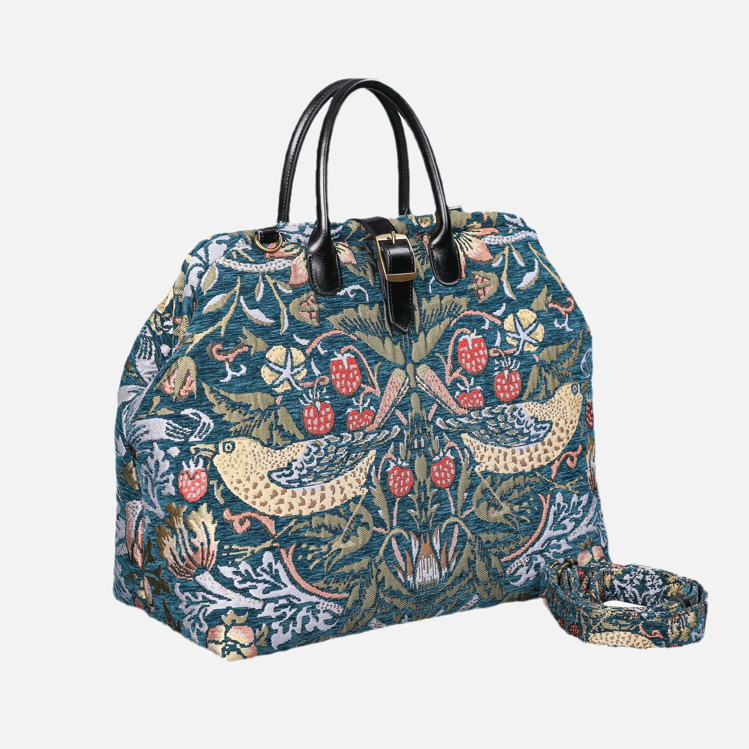 William Morris Strawberry Thief Mary Poppins Weekender carpet bag MCW Handmade front side
