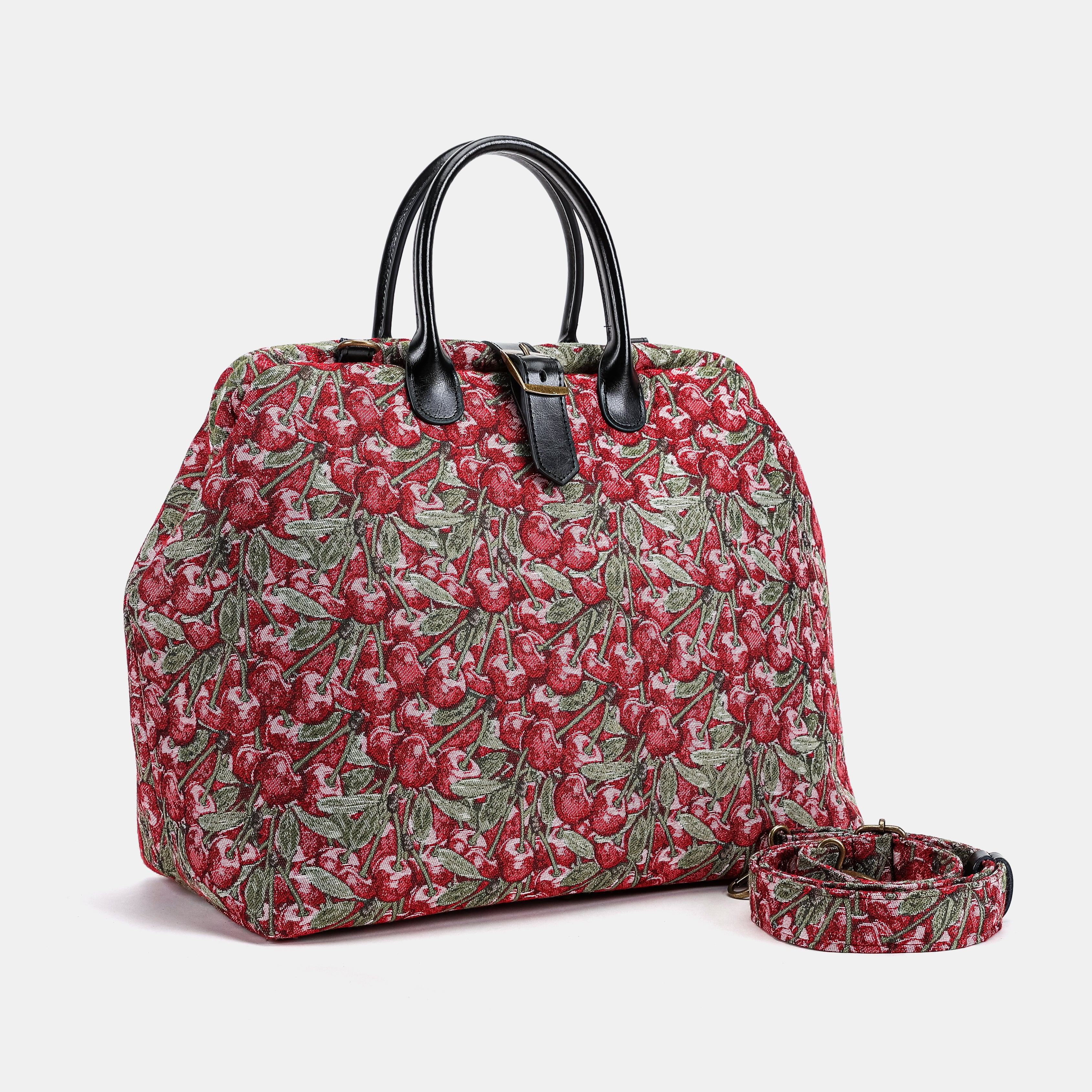 Cherry Cascade Mary Poppins Weekender Bag with shoulder strap
