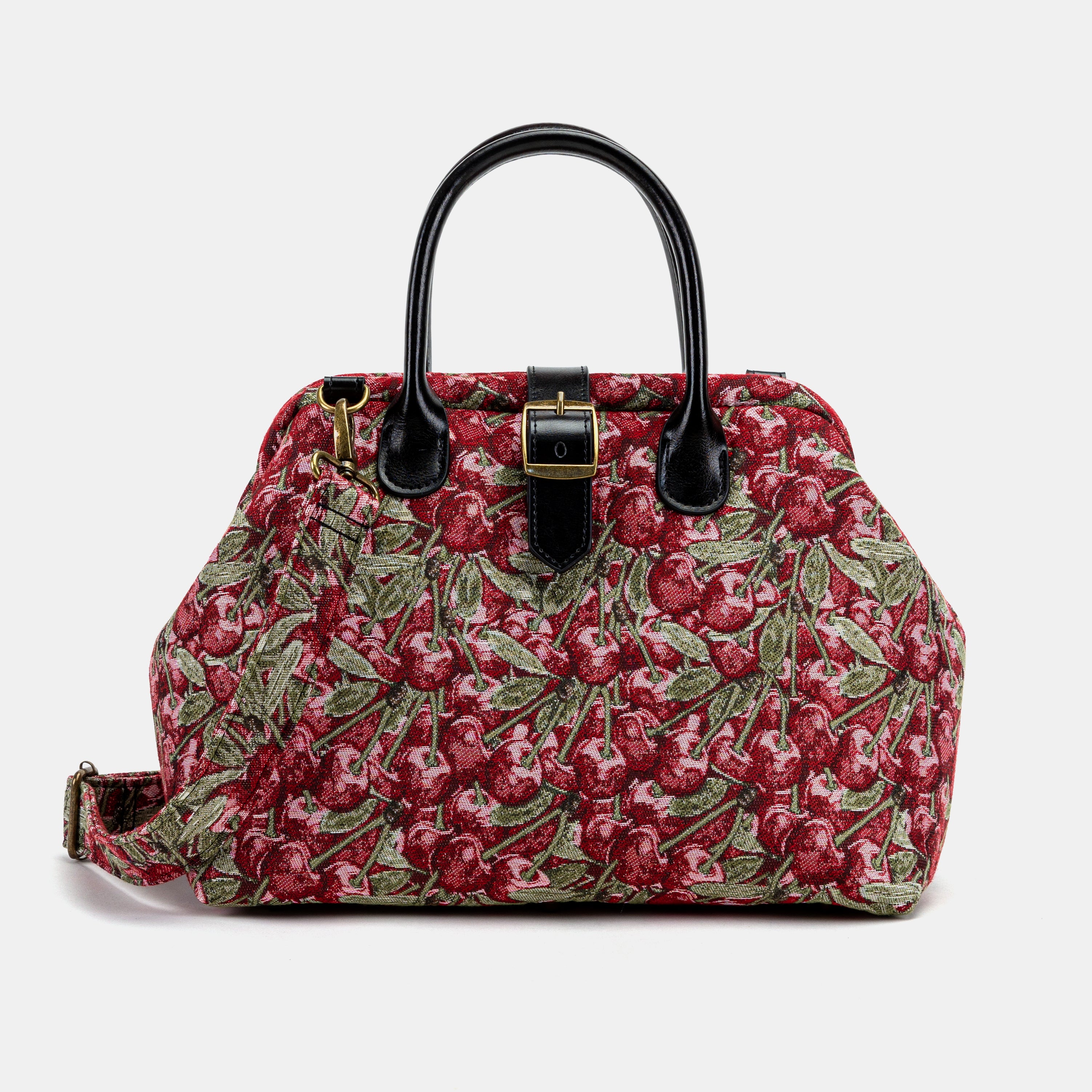 Handsewn Carpet Purse Mary Poppins Carpet Bag Everyday Carry Shoulder Bag Cherry Cascade front