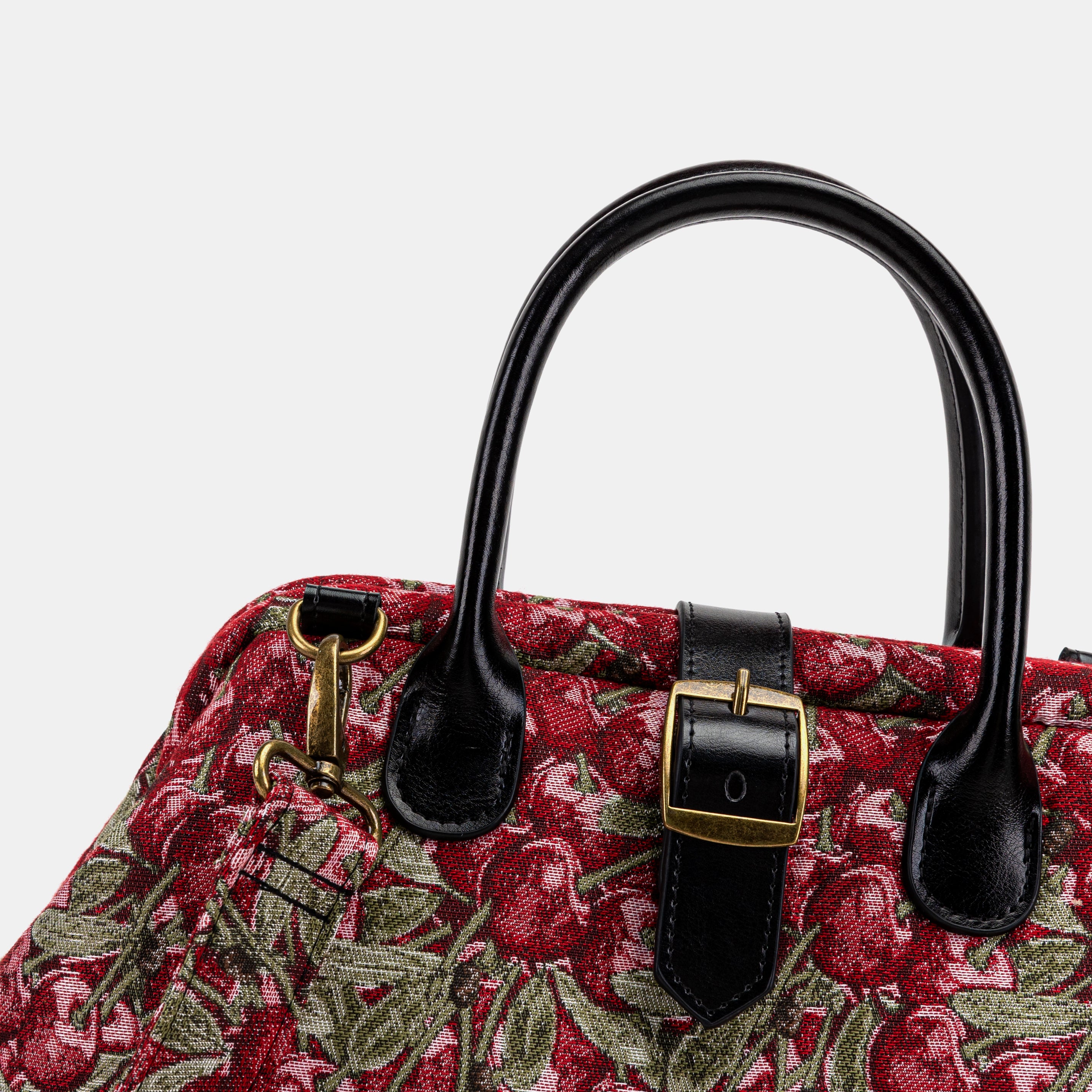 Handsewn Carpet Purse Mary Poppins Carpet Bag Everyday Carry Shoulder Bag Cherry Cascade detail
