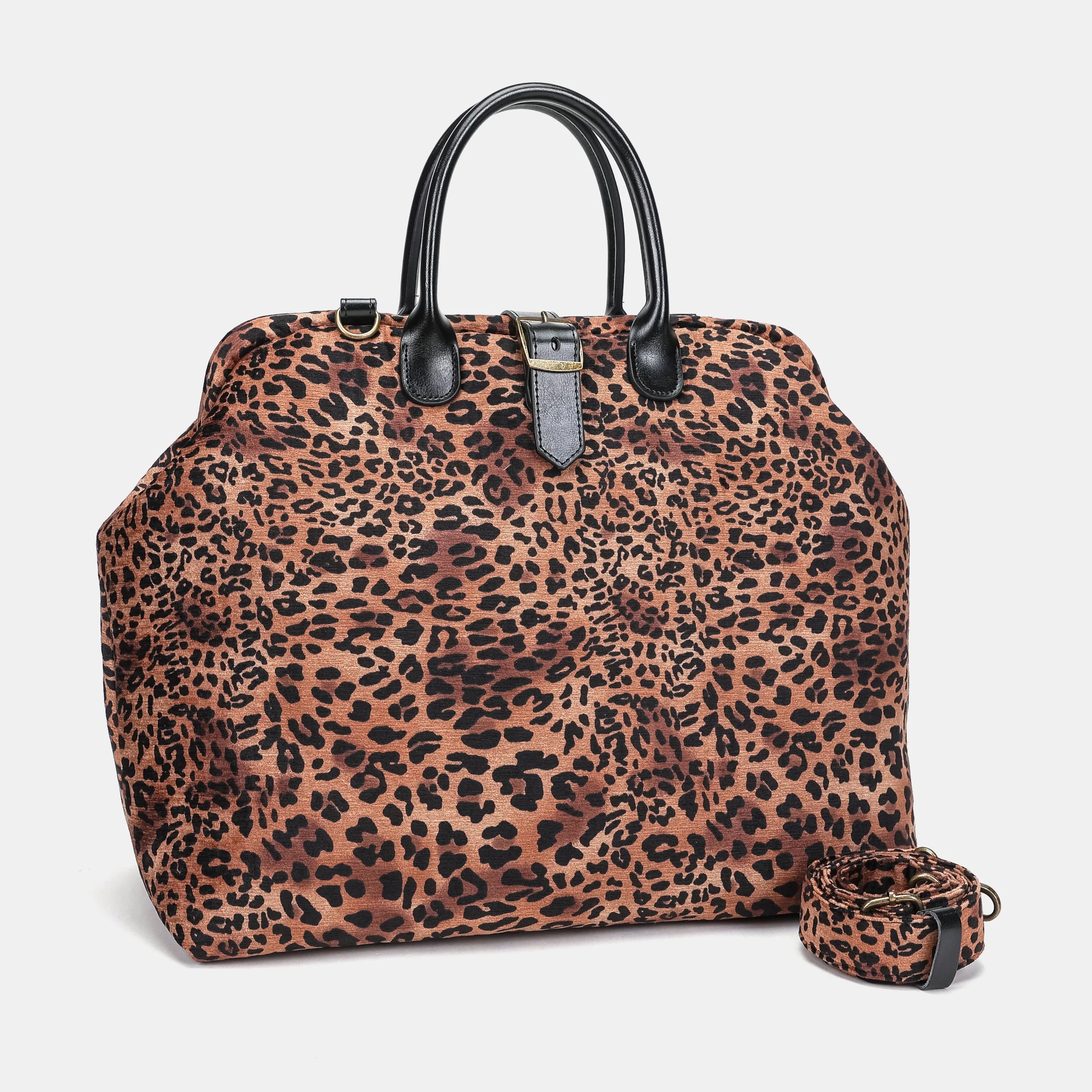 Leopard Classic Mary Poppins Weekender Carpetbag of America with shoulder strap