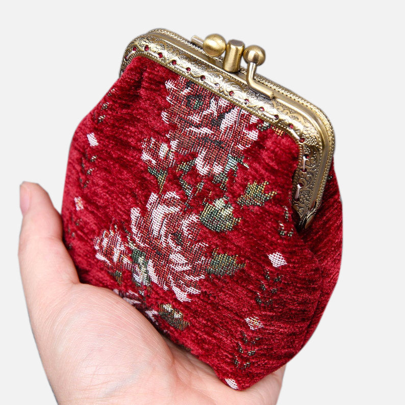 Rose Series Red Double Kiss Clasp Coin Purse  MCW Handmade-1