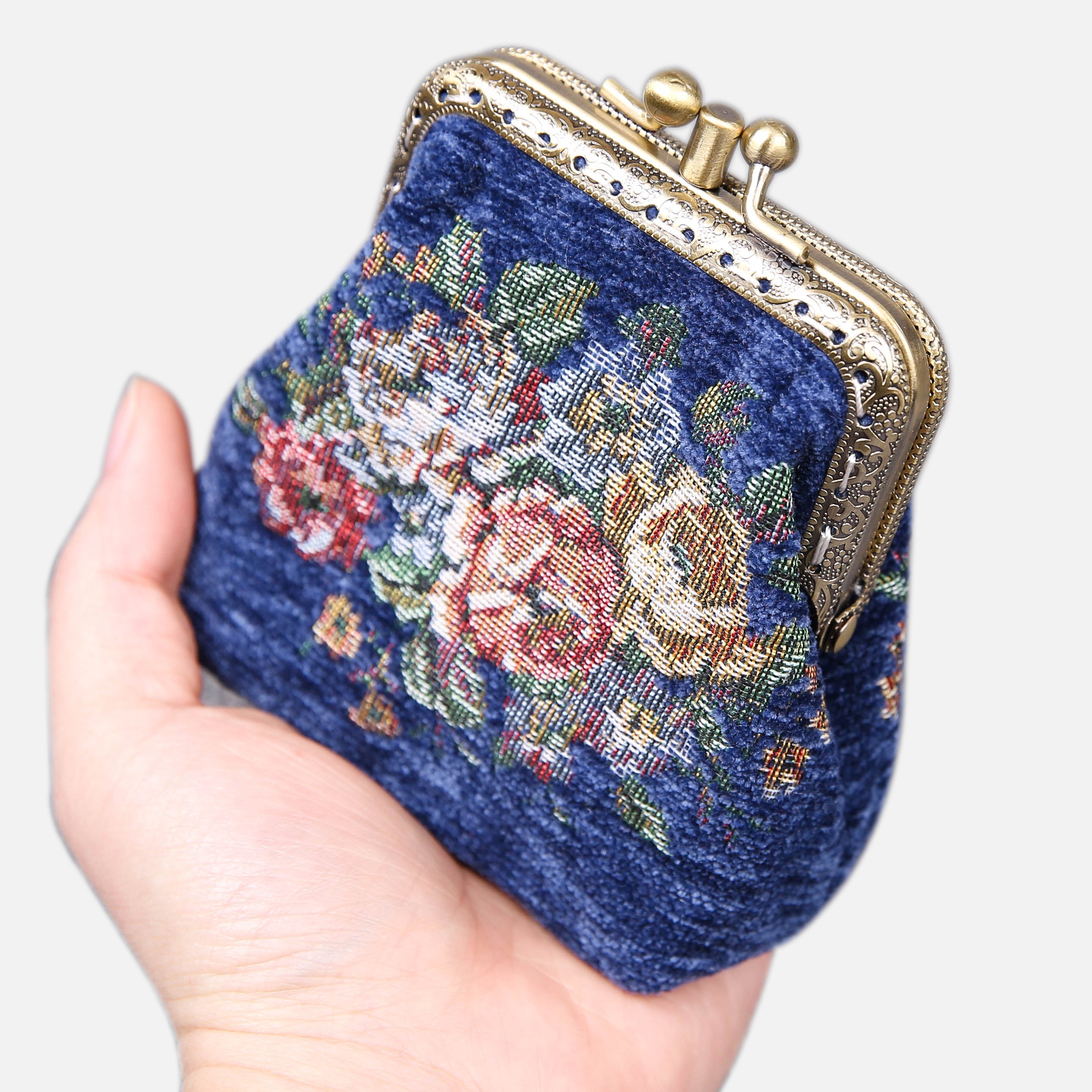 Rose Series Blue Double Kiss Clasp Coin Purse  MCW Handmade