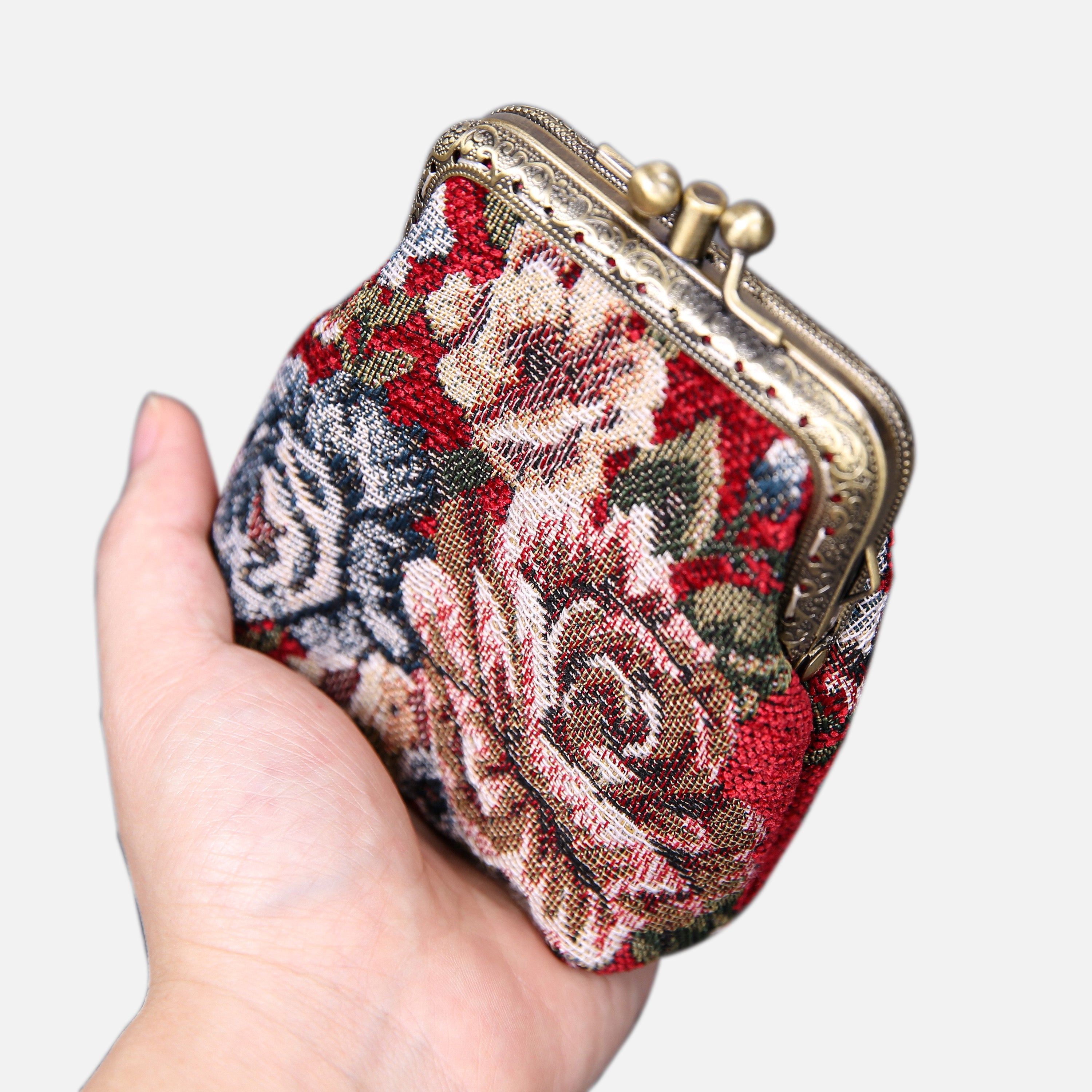 Floral Red Double Kiss Clasp Coin Purse  MCW Handmade