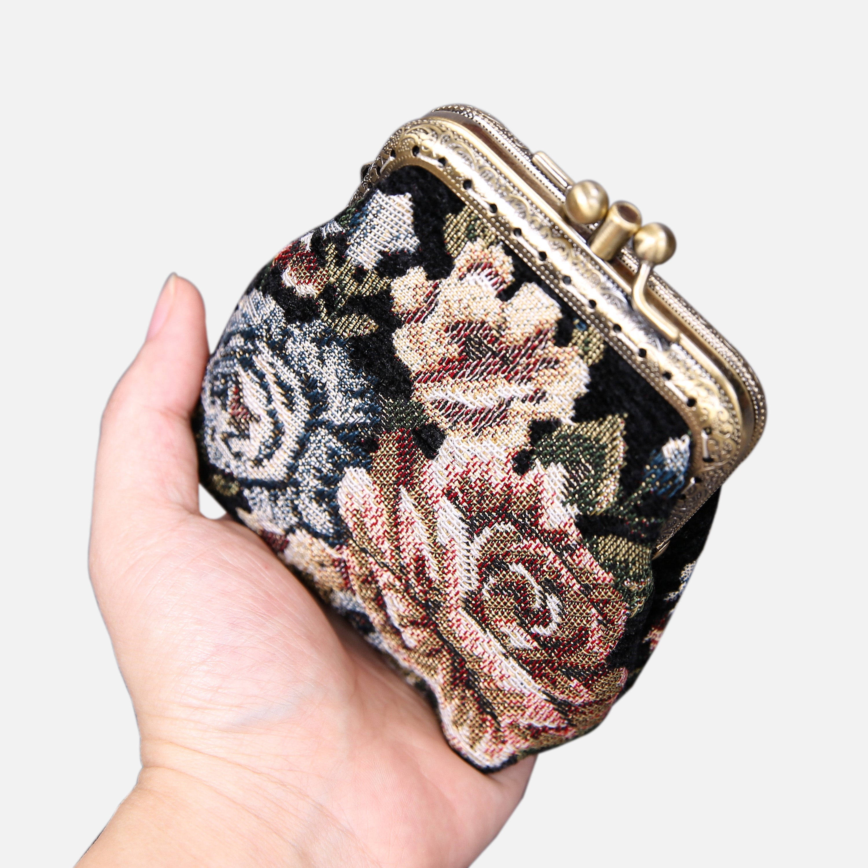 Floral Black Double Kiss Clasp Coin Purse  MCW Handmade