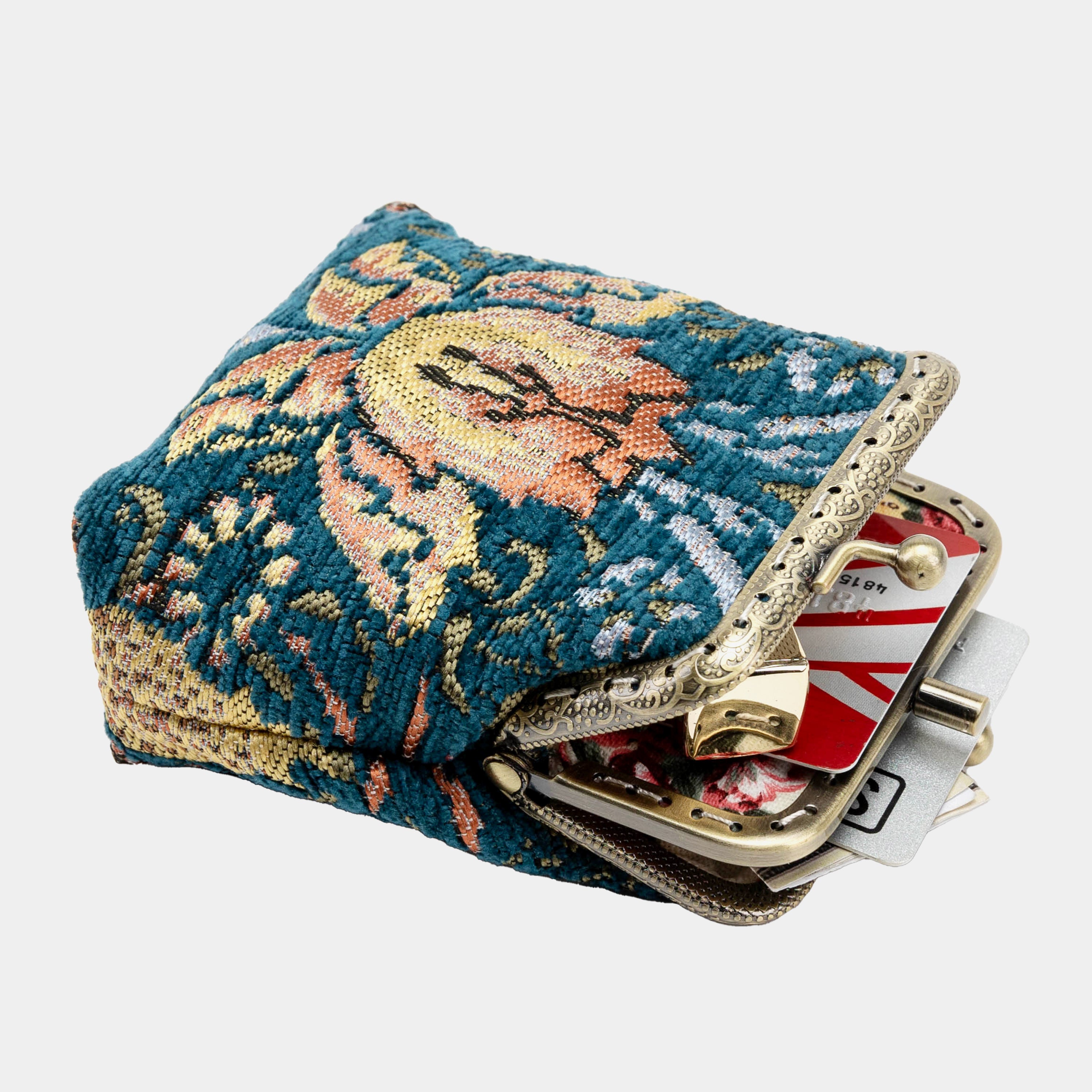 William Morris Strawberry Thief Double Kiss Clasp Coin Purse Carpetbag of America open to the side