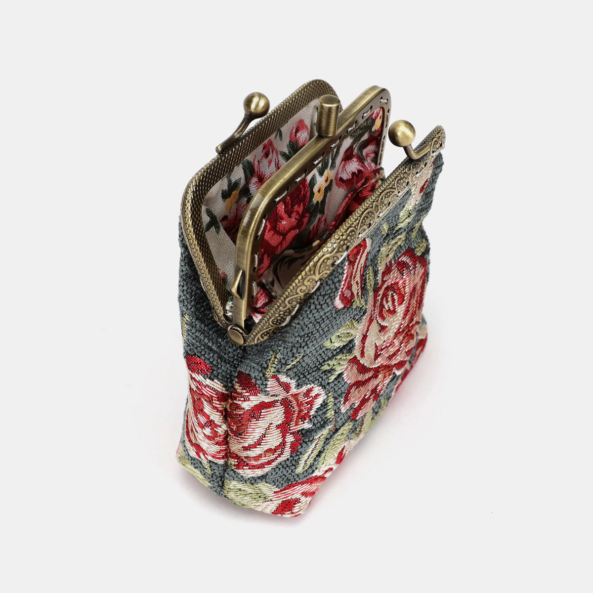 Baroque Graden Grey Double Kiss Clasp Coin Purse Carpetbag of America stand