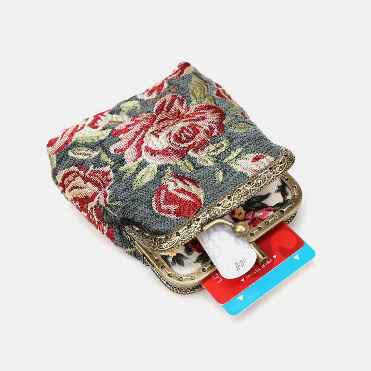 Baroque Graden Grey Double Kiss Clasp Coin Purse Carpetbag of America in use