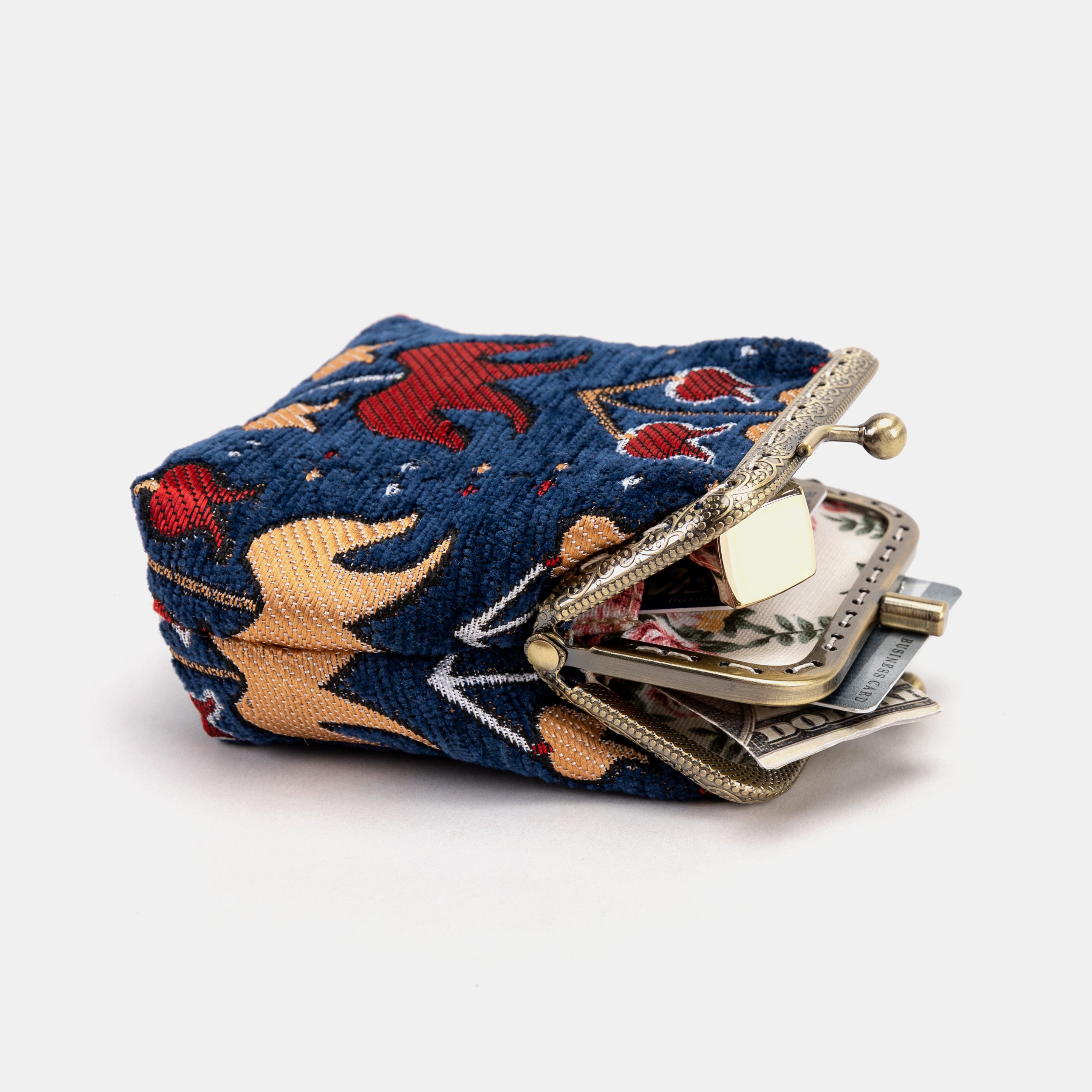 Poppy Bloom Double Kiss Clasp Coin Purse Carpetbag of America in use side