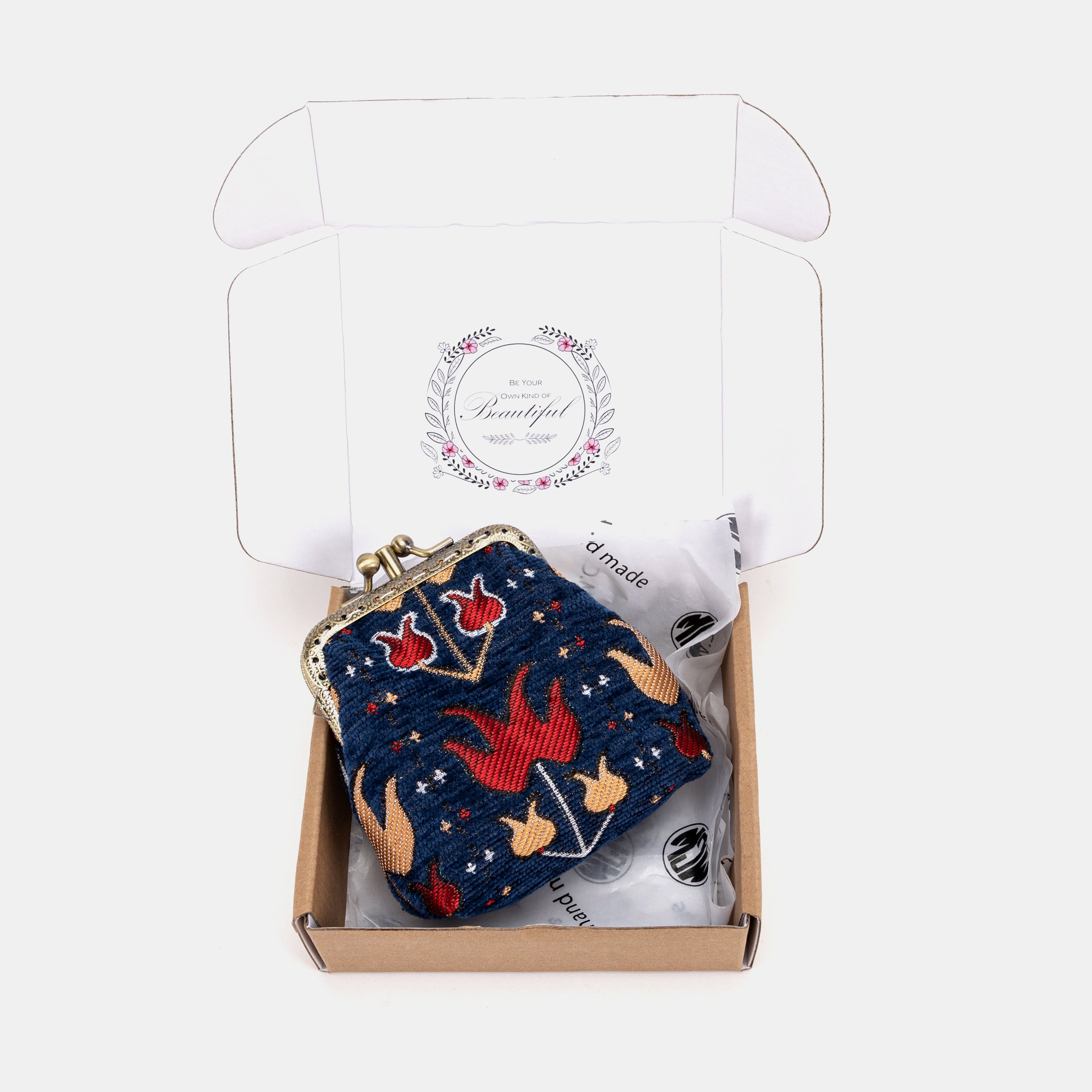 Poppy Bloom Double Kiss Clasp Coin Purse Carpetbag of America in box
