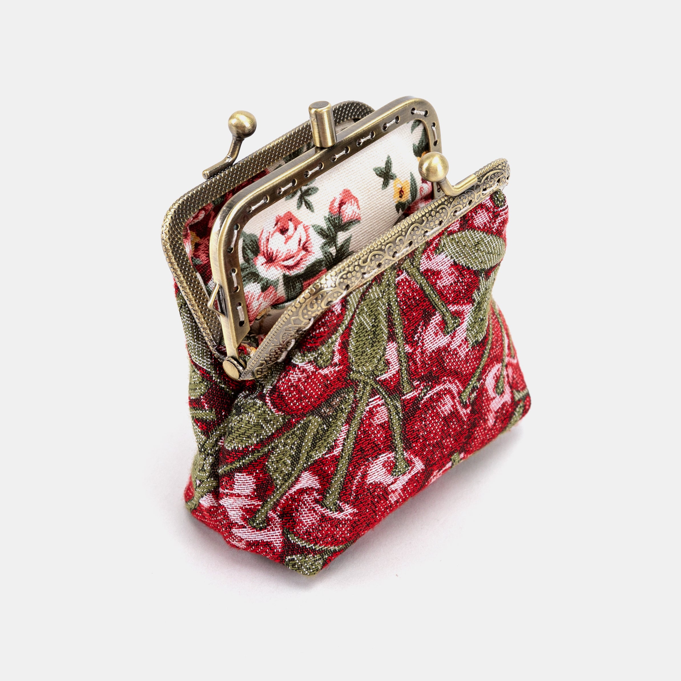 Cherry Cascade Double Kiss Clasp Coin Purse of America opening