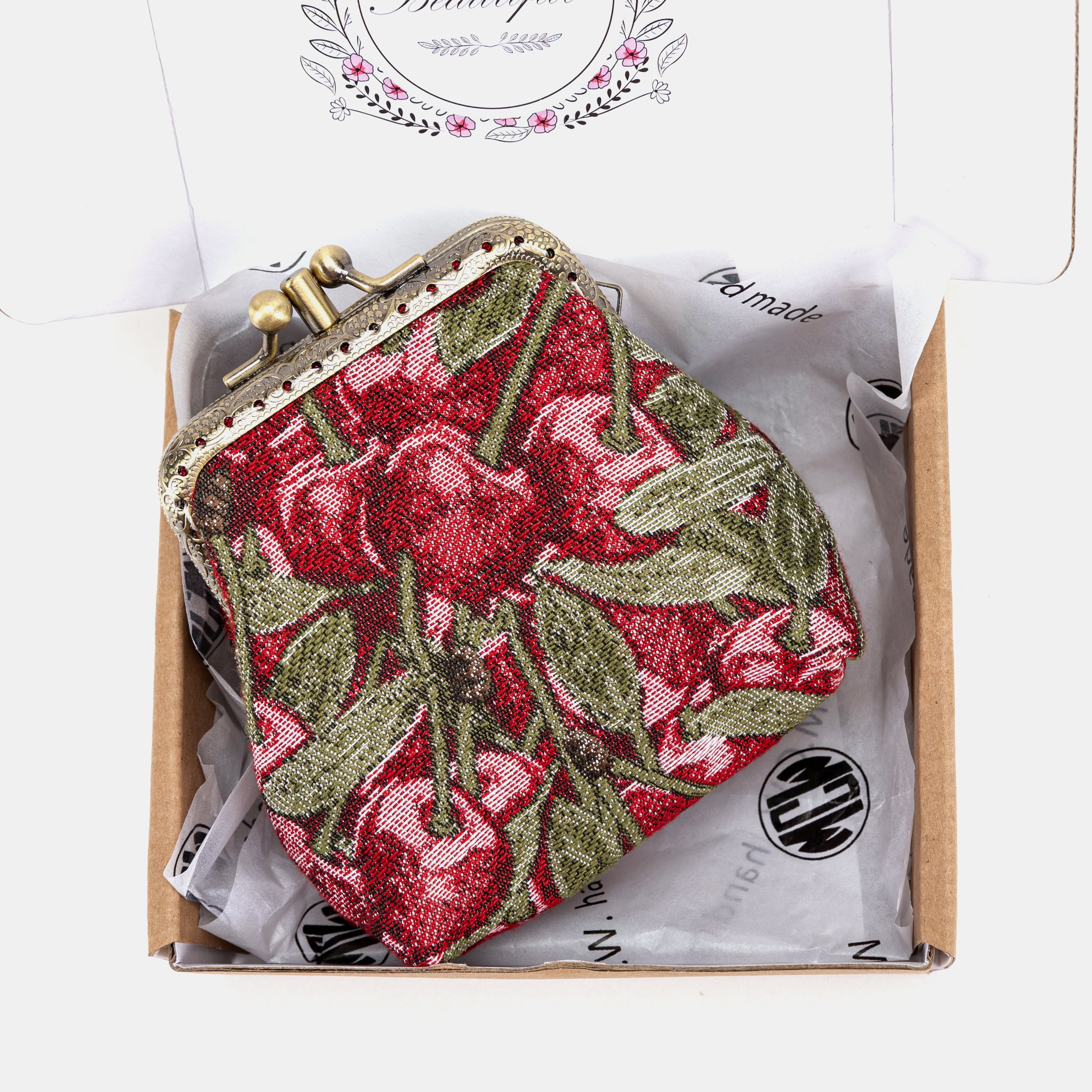 Cherry Cascade Double Kiss Clasp Coin Purse of America package detail