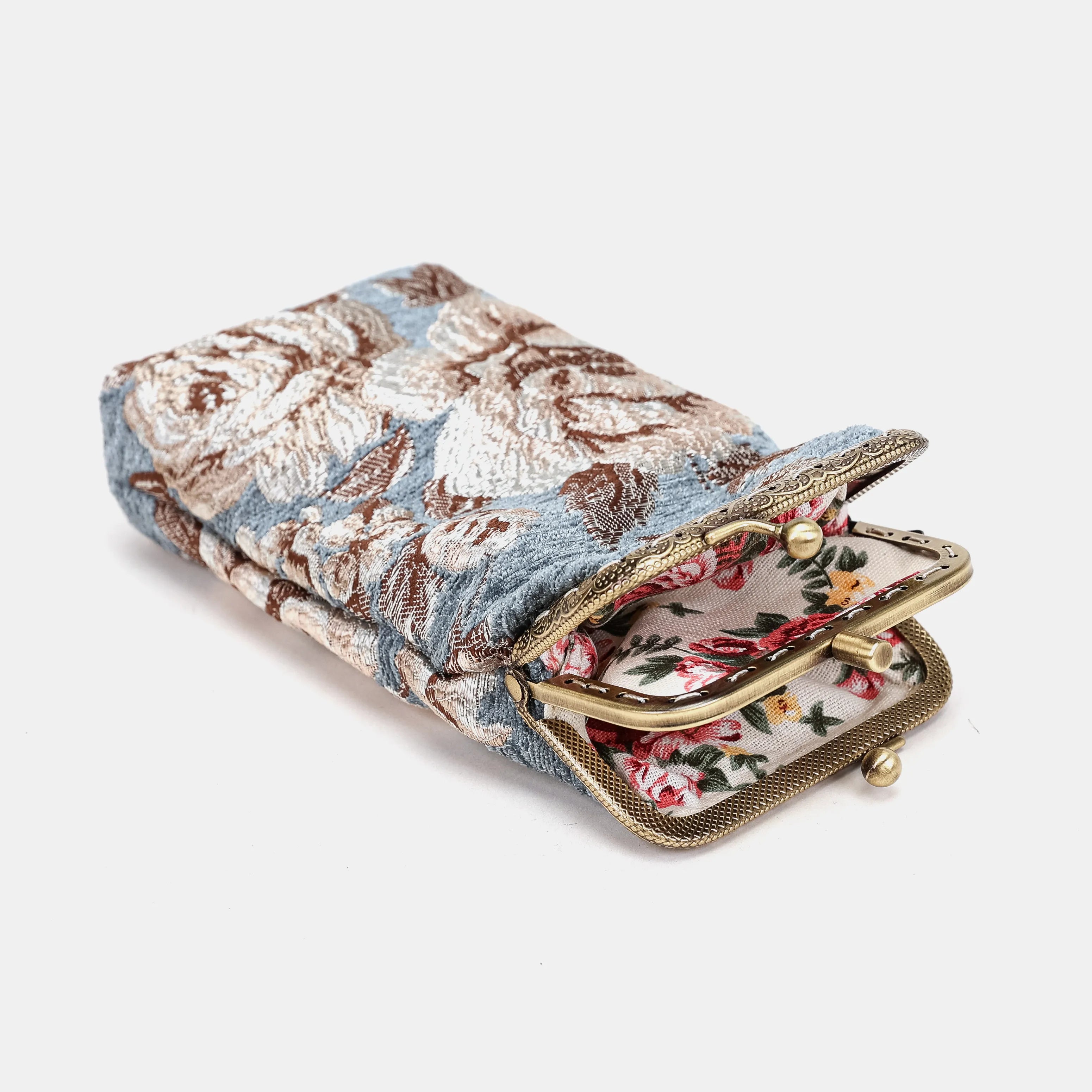 Floral Windy Blue Carpet Eyeglasses Case of America open