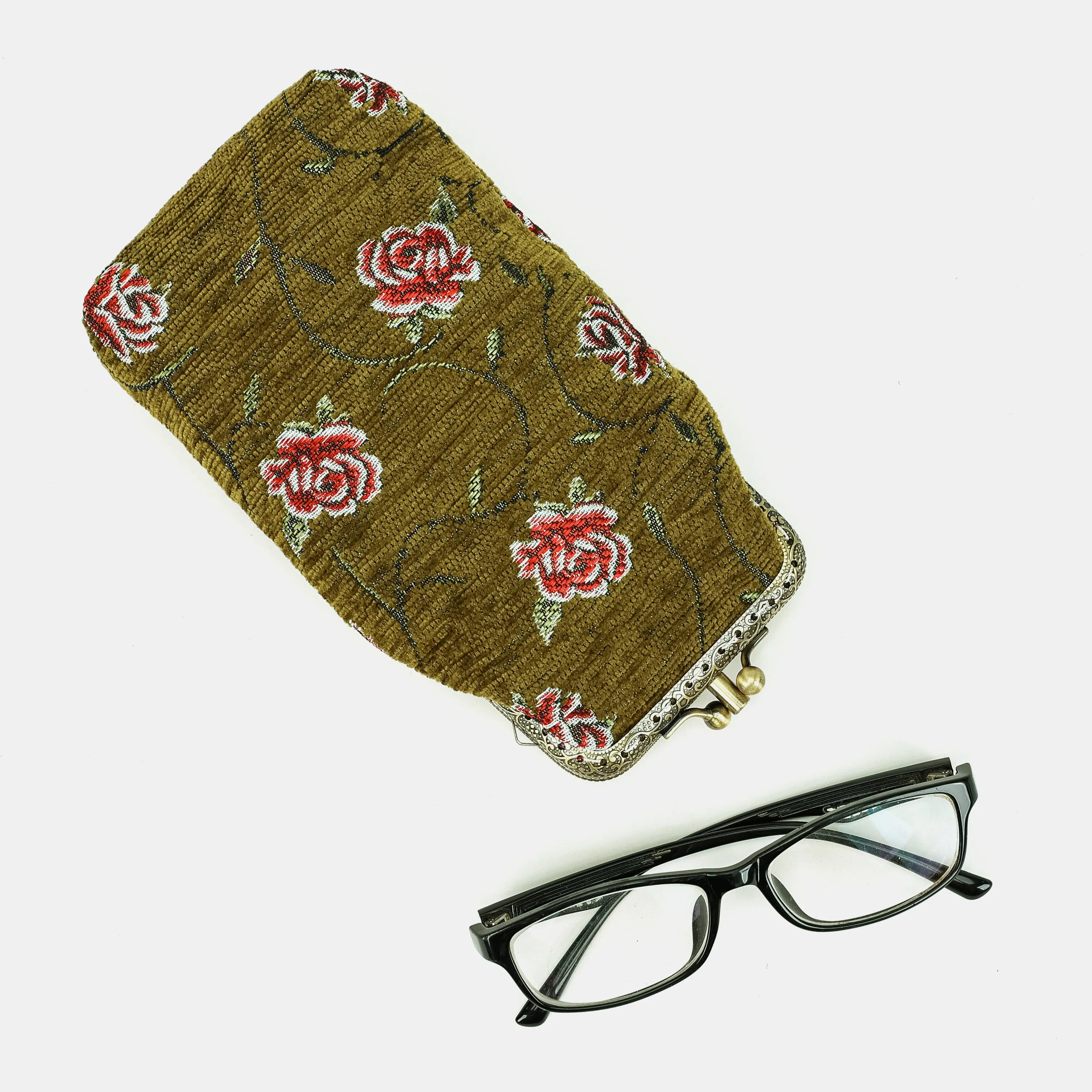 Climbing Rose Avocado Eyeglasses Carpet Case Carpetbag of America with glasses