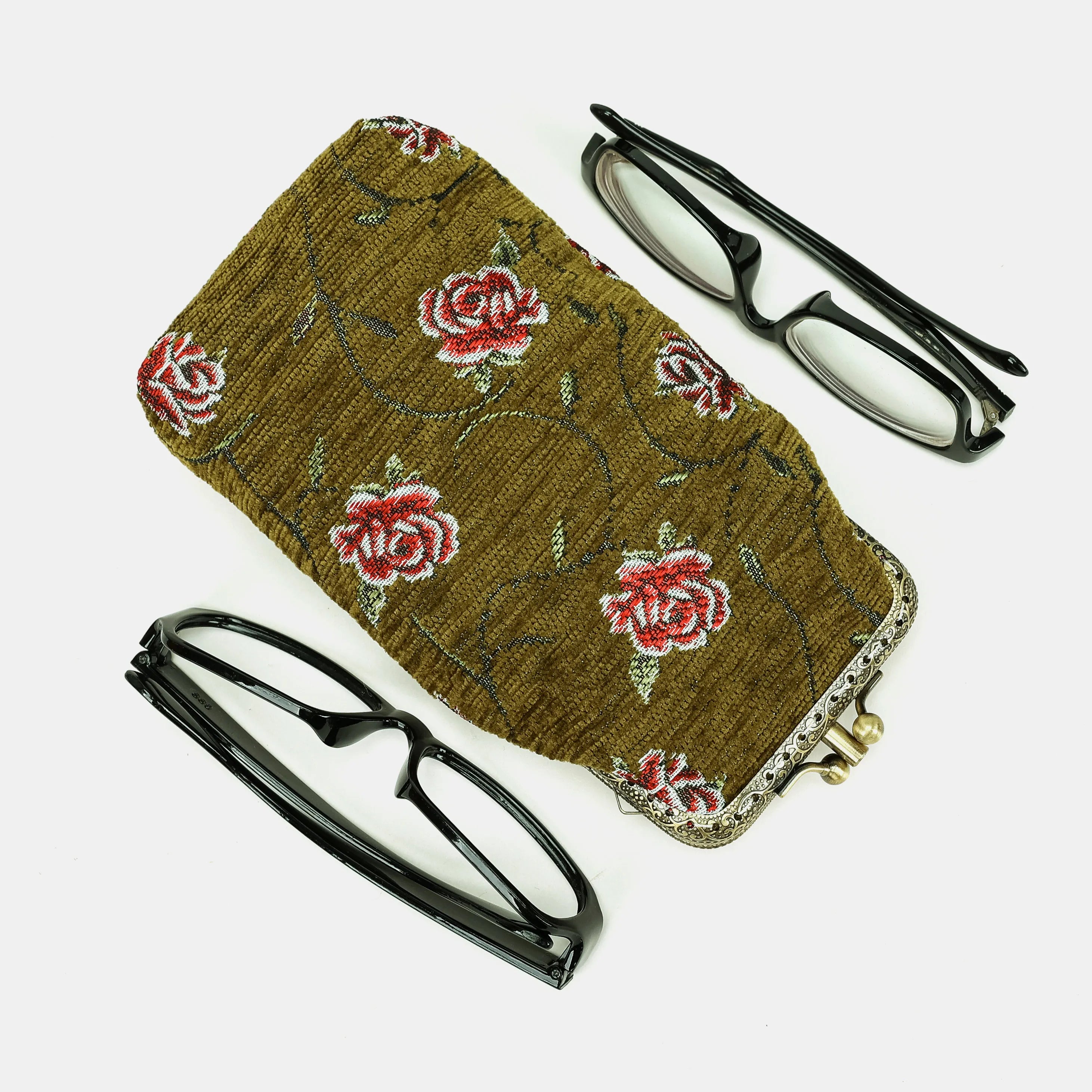 Climbing Rose Avocado Eyeglasses Carpet Case Carpetbag of America capacity