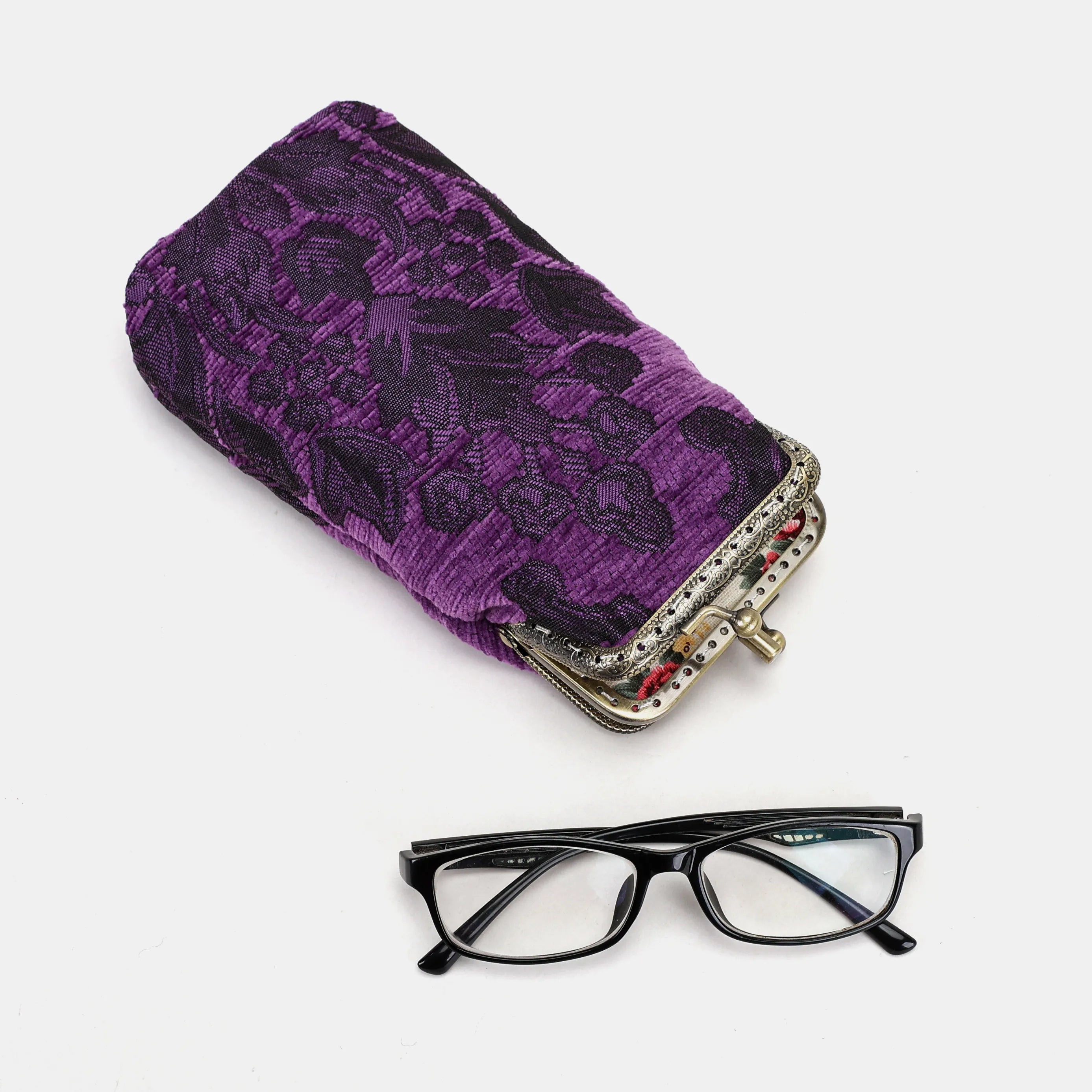 Victorian Blossom Purple Carpet Eyeglasses Case of America with glasses