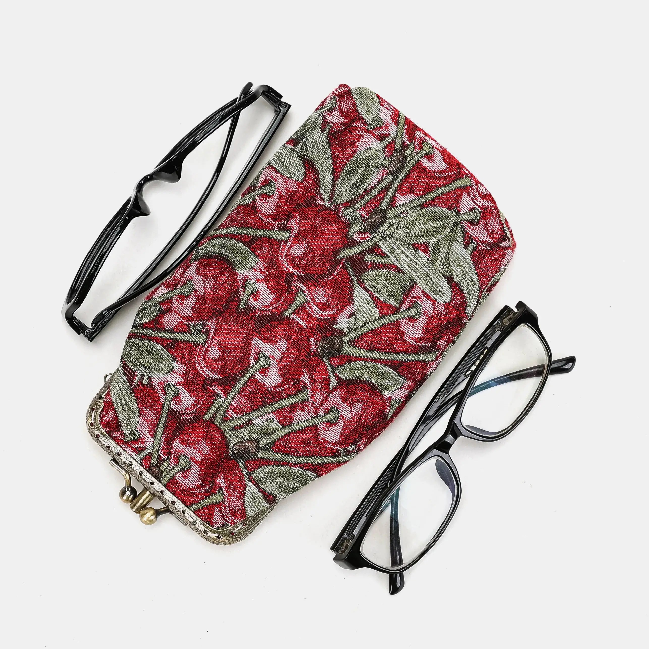 Cherry Cascade/Black Carpet Eyeglasses Case back of America with glasses -2