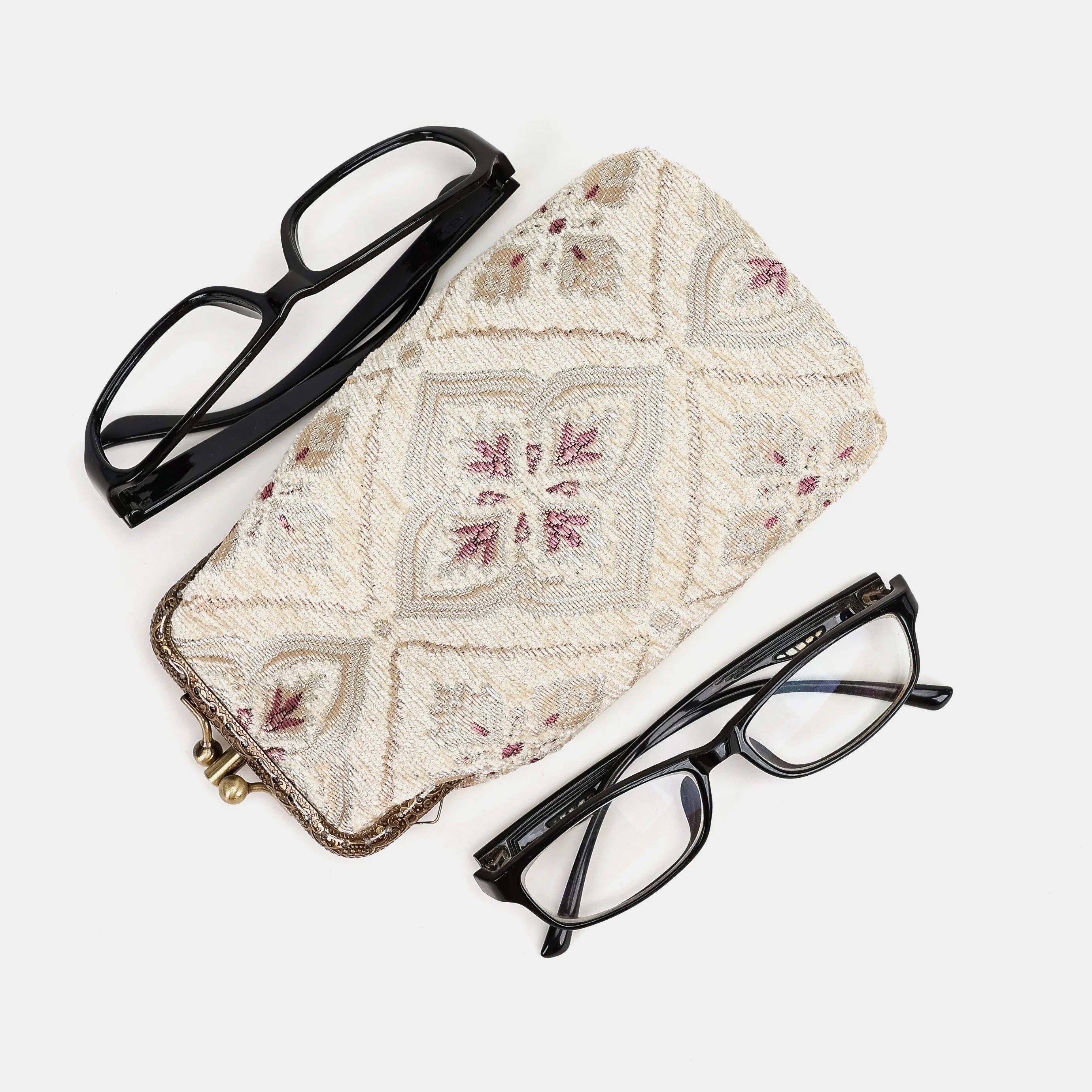 Ethnic Cream Carpet Eyeglasses Case Carpetbag of America with two glasses-2